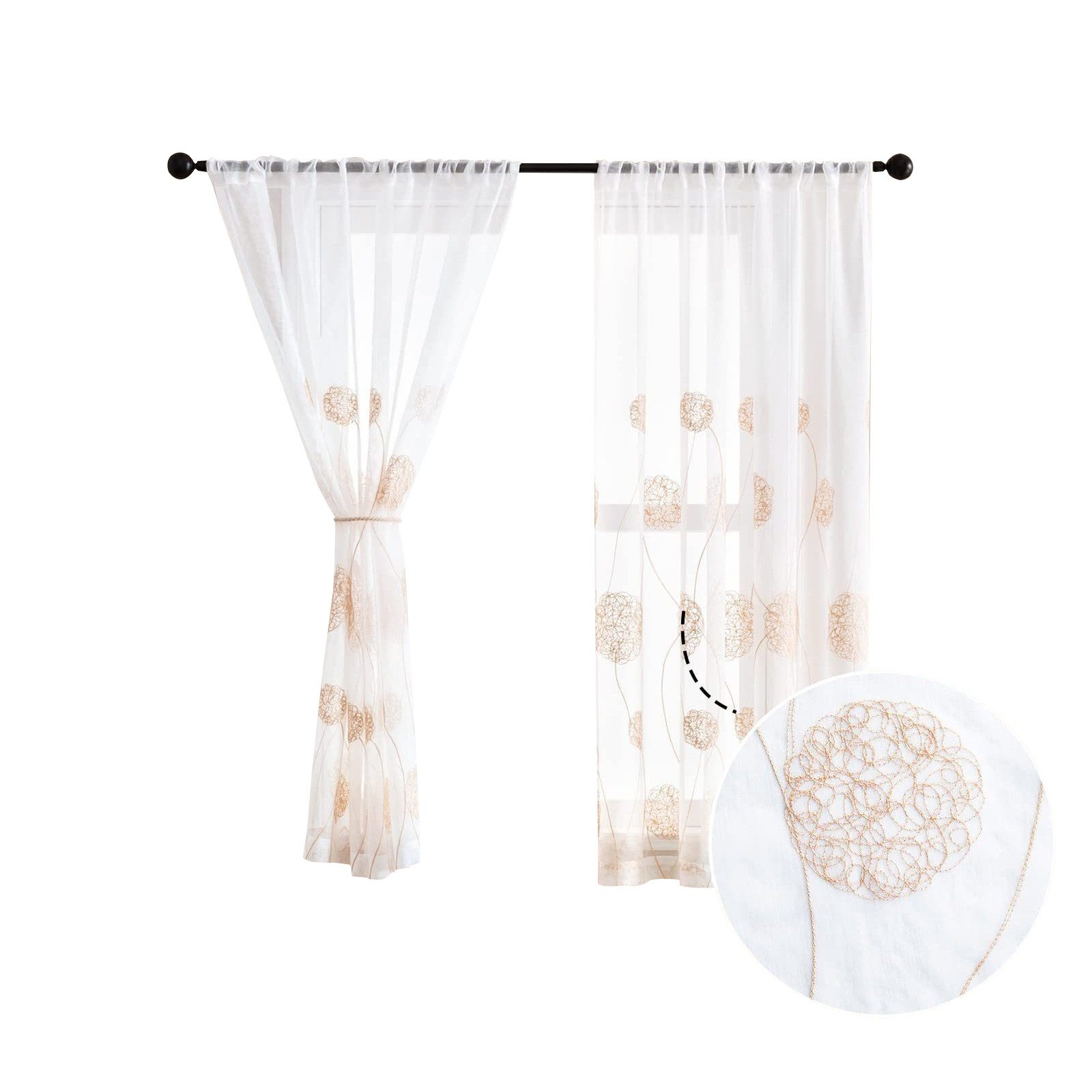 BYSURE Gardine (2 St), Stangendurchzug, transparent, Voile, Bestickt Ösenvo günstig online kaufen