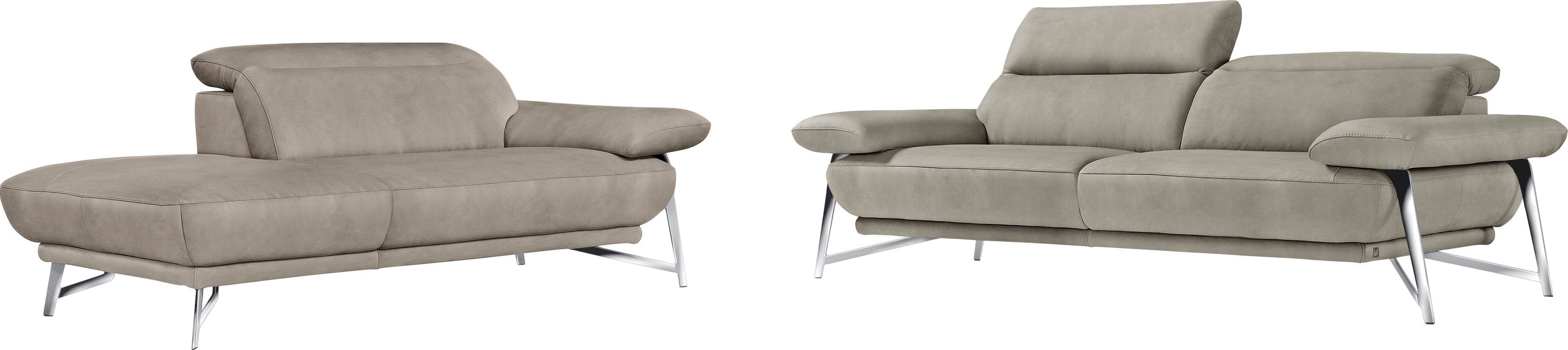 Egoitaliano Sofa Anais, erstklassiger Sitzkomfort, Fußfarbe chrom, Set, Kopfteil verstellbar, Luxus-Microfaser Lederoptik, opal grau