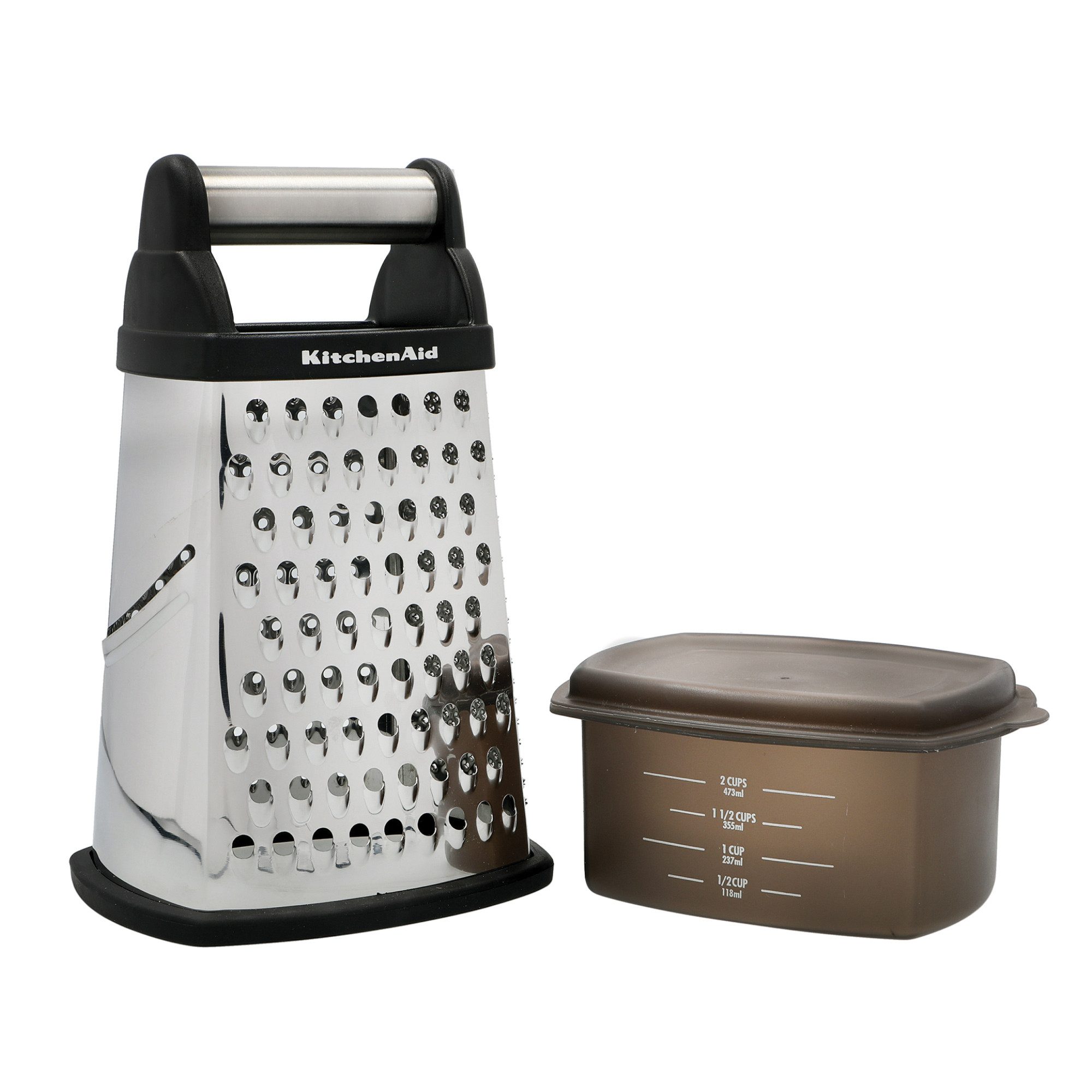 KitchenAid Küchenreibe KQG300OSOBE, Der Auffangbehälter passt in die Reibe und fängt die Reibereste auf.