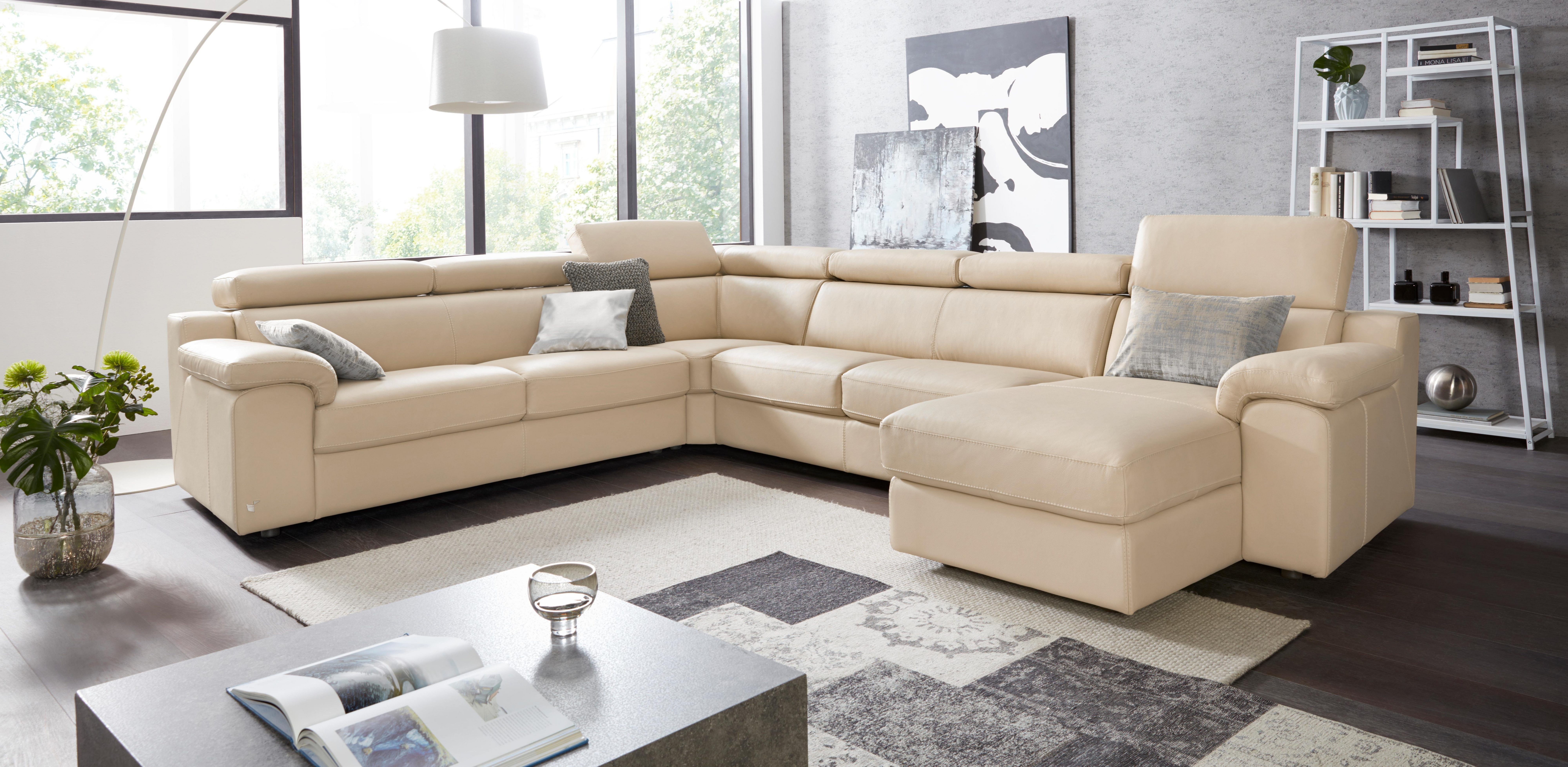 CALIA ITALIA Wohnlandschaft CS_Mambo, U-Form, Familiensofa, bequem und zeitlos, in Leder, inklusive Kopfteilverstellung