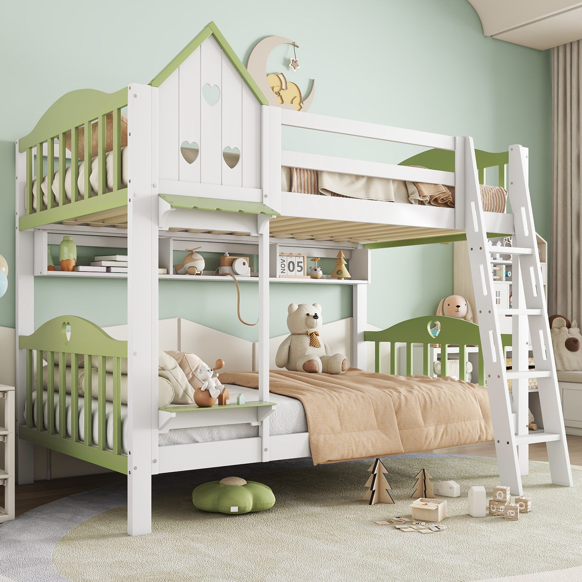 Merax Etagenbett (Stockbett mit Fallschutz, Gitter, Dach und Fenster, 1-St) günstig online kaufen