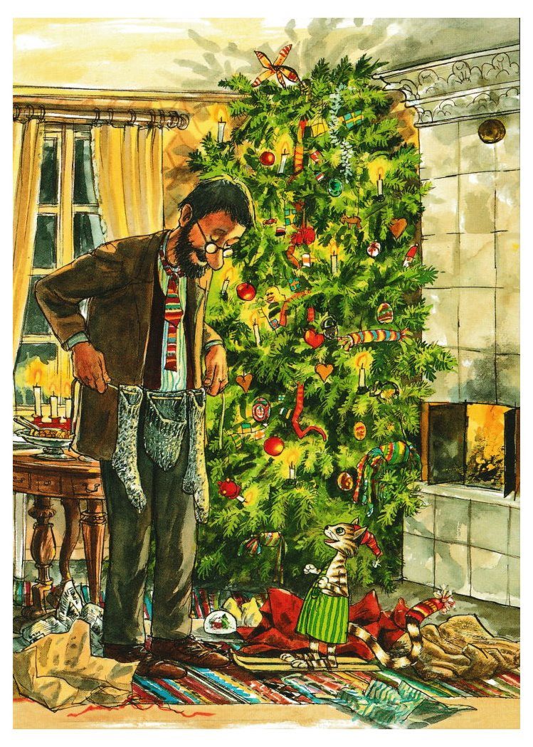 Postkarte "Pettersson und Findus: Weihnachtsbescherung mit Findus"