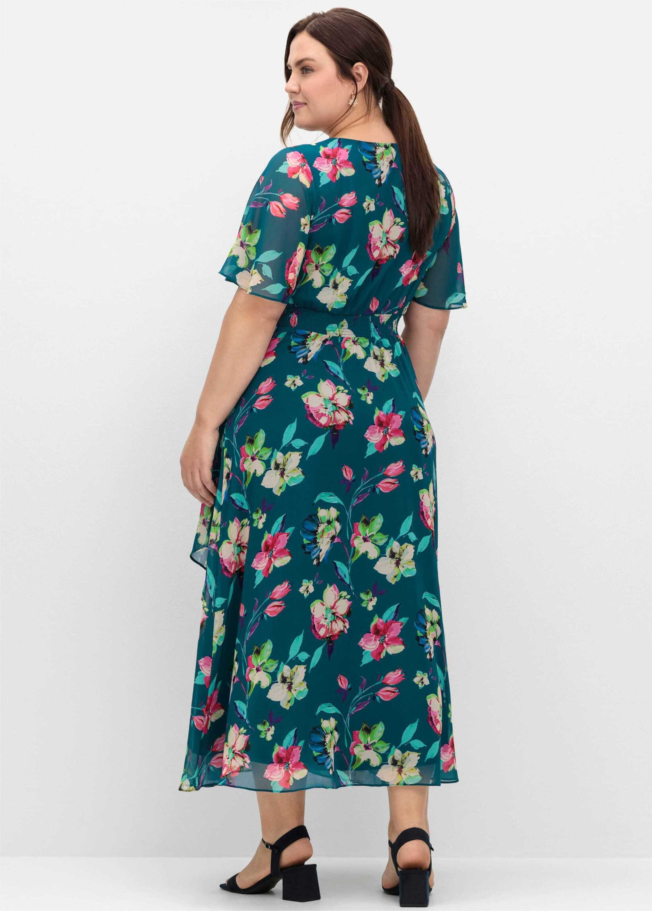 Sheego Etuikleid Abendkleid Kurzarm mit Blumenprint, blickdicht gefüttert günstig online kaufen