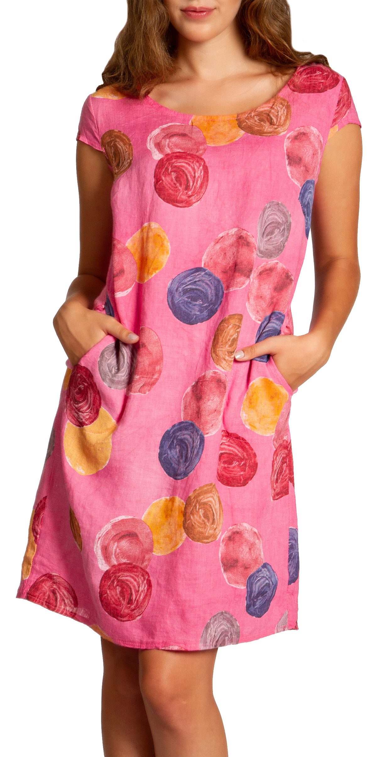 Caspar Sommerkleid SKL033 leichtes knielanges Damen Sommer Leinenkleid mit Punkte Print Luftig leicht, figurumspielende Form, mit seitlichem Jersey-Einsatz