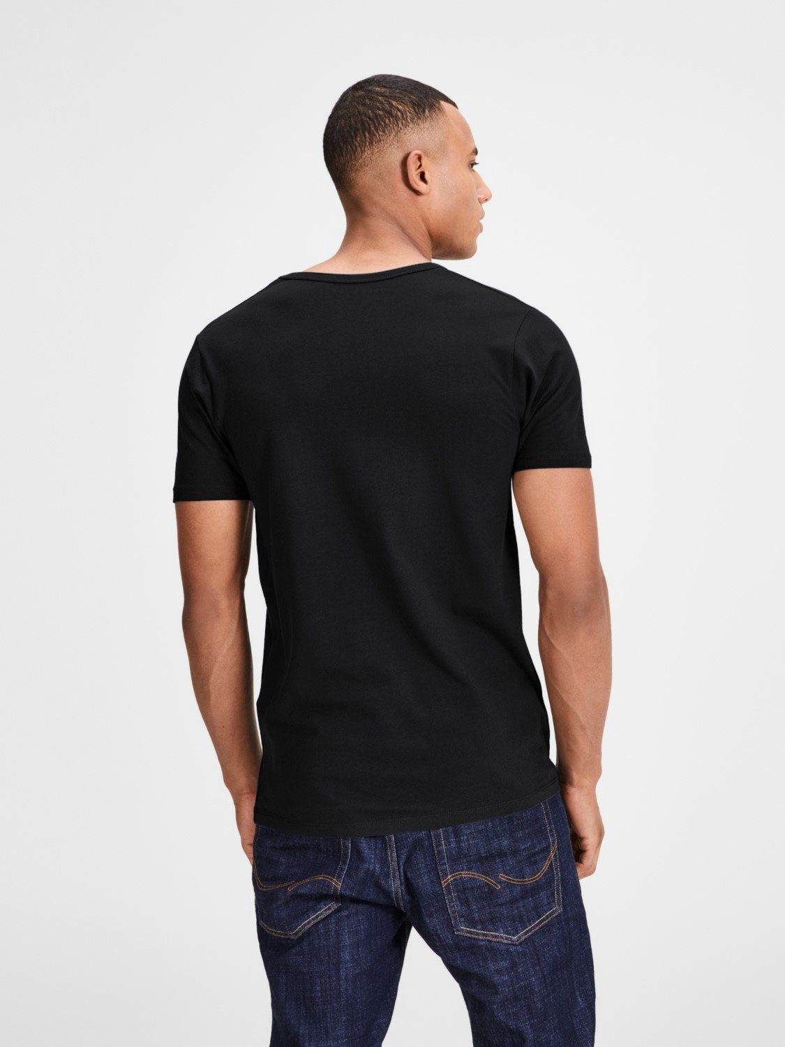 Jack & Jones T-Shirt Basic (3-tlg., zu etwas 3er 5(WH/WH/BL) länger geschnitten, kurz Pack) nicht MIX V-Neck
