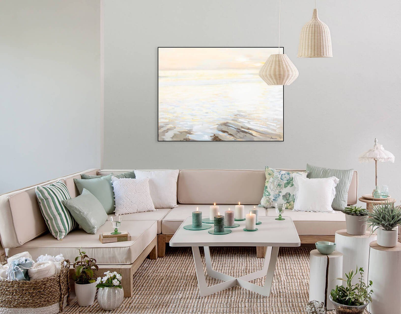 Wohnzimmer Gemälde Meer Wandbild 100% HANDGEMALT KUNSTLOFT cm, Erwachendes 100x75 Leinwandbild