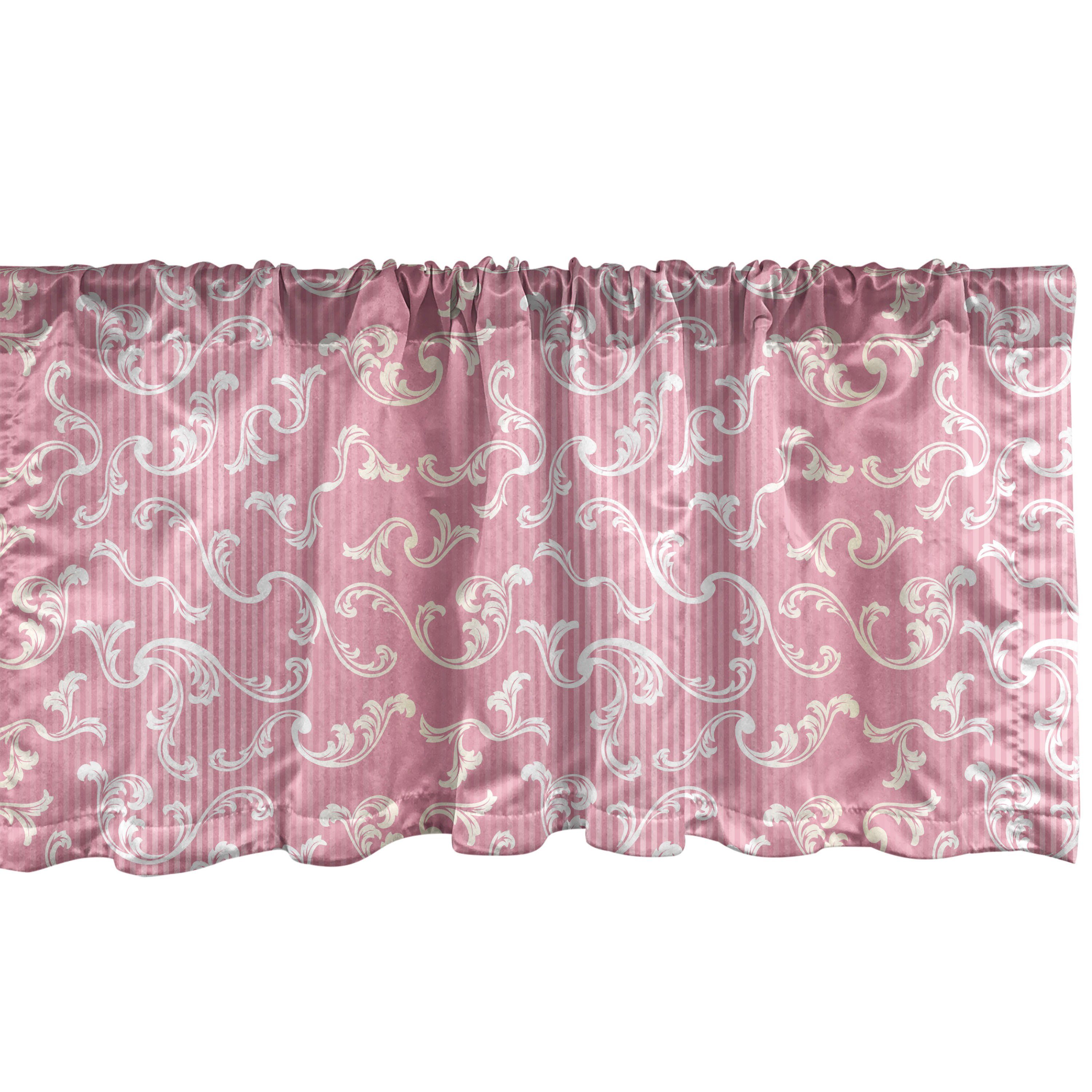 Microfaser, für Pinkish Schlafzimmer mit Abakuhaus, Vorhang Volant Scheibengardine Küche Stangentasche, Jahrgang Dekor Damast-Linien Belaubt