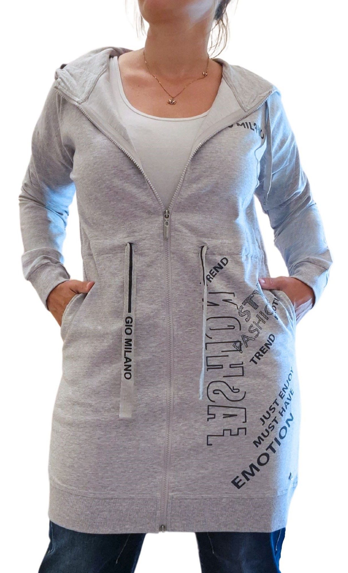 Gio Milano Langjacke G29-9105, mit Kapuze Fashion Emotion Zugband an Taille, Tunnelzug an Kapuze, 2 Eingrifftaschen