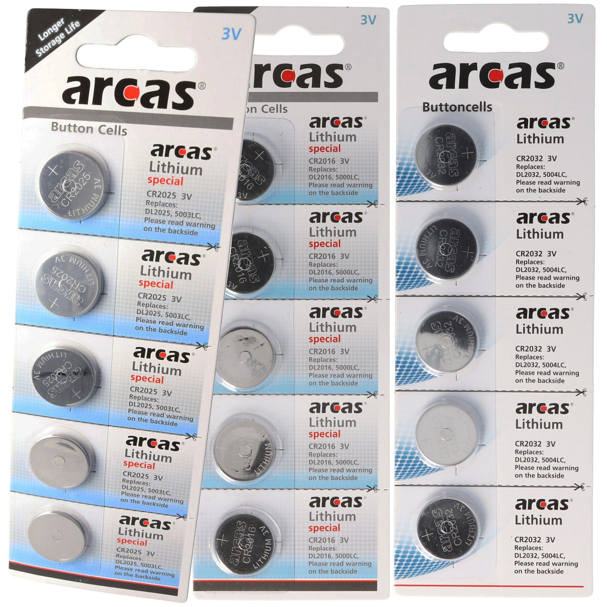 Arcas Knopfzellen-Paket 2+1 gratis, CR2025, 5x CR2032, 5x 5x CR2016 Knopfzelle