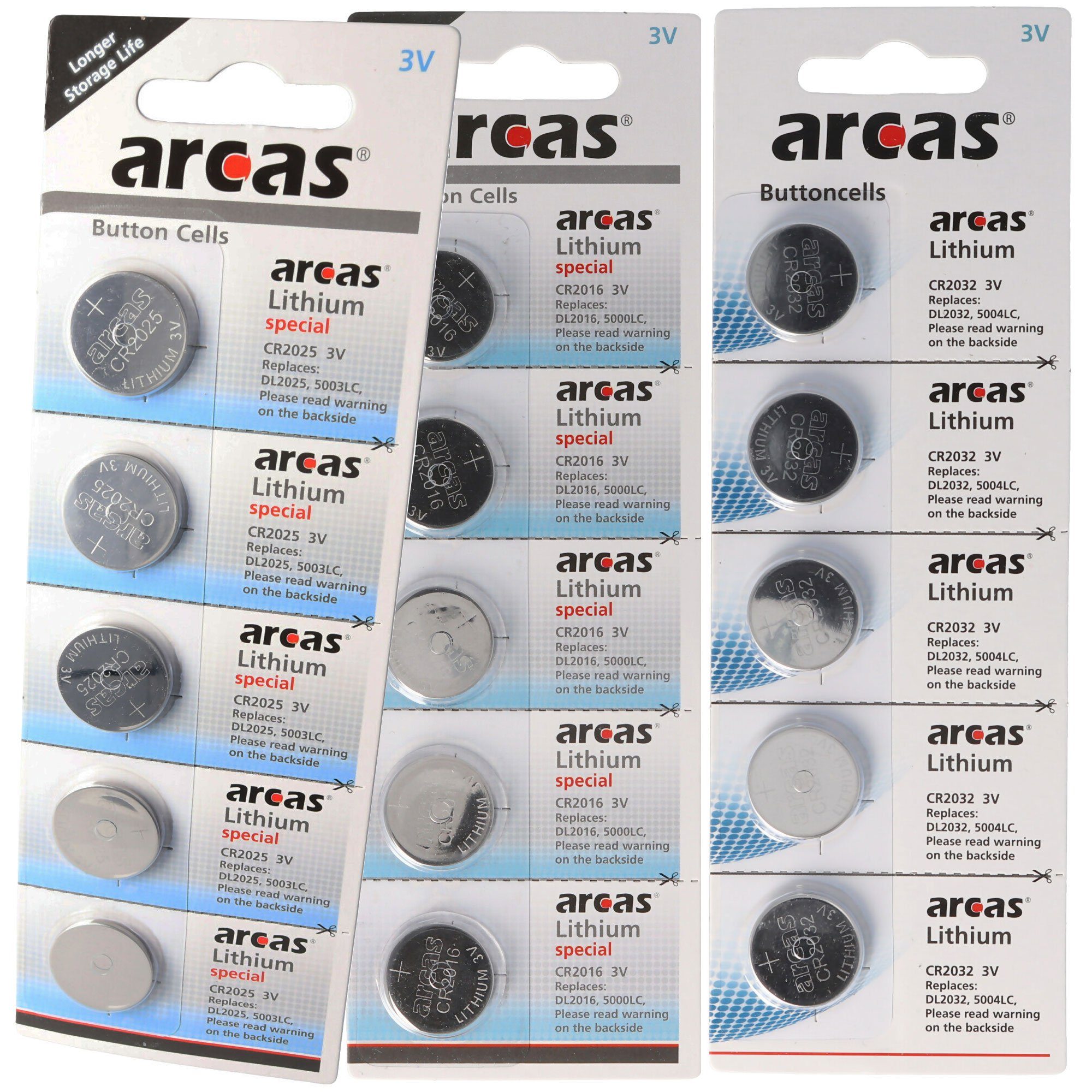 CR2025, Arcas gratis, 5x 5x CR2032, 2+1 CR2016 Knopfzellen-Paket 5x Knopfzelle