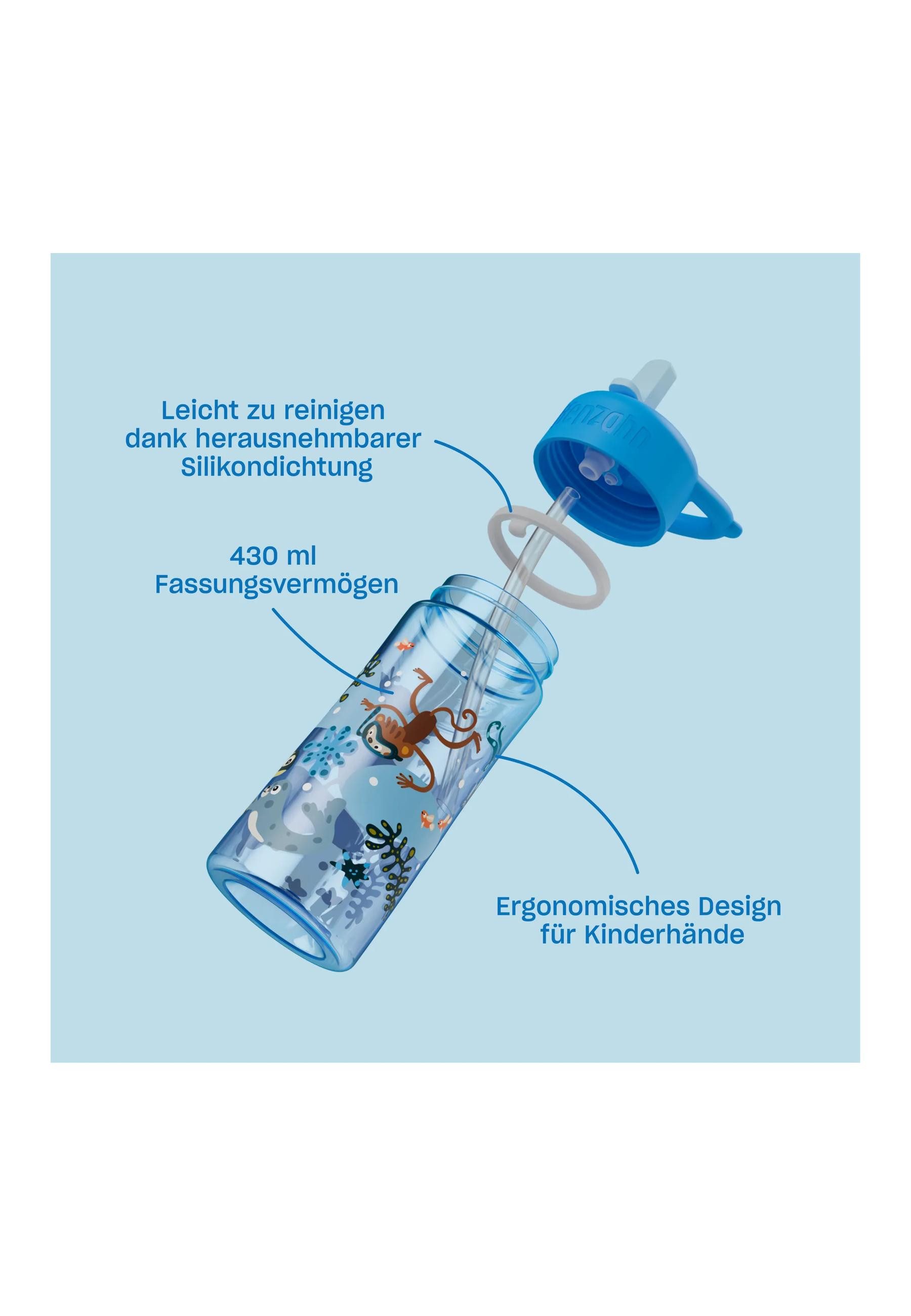 Affenzahn Trinkflasche Kunststoff Trinkflasche ., 2-in-1 Trinkfunktion