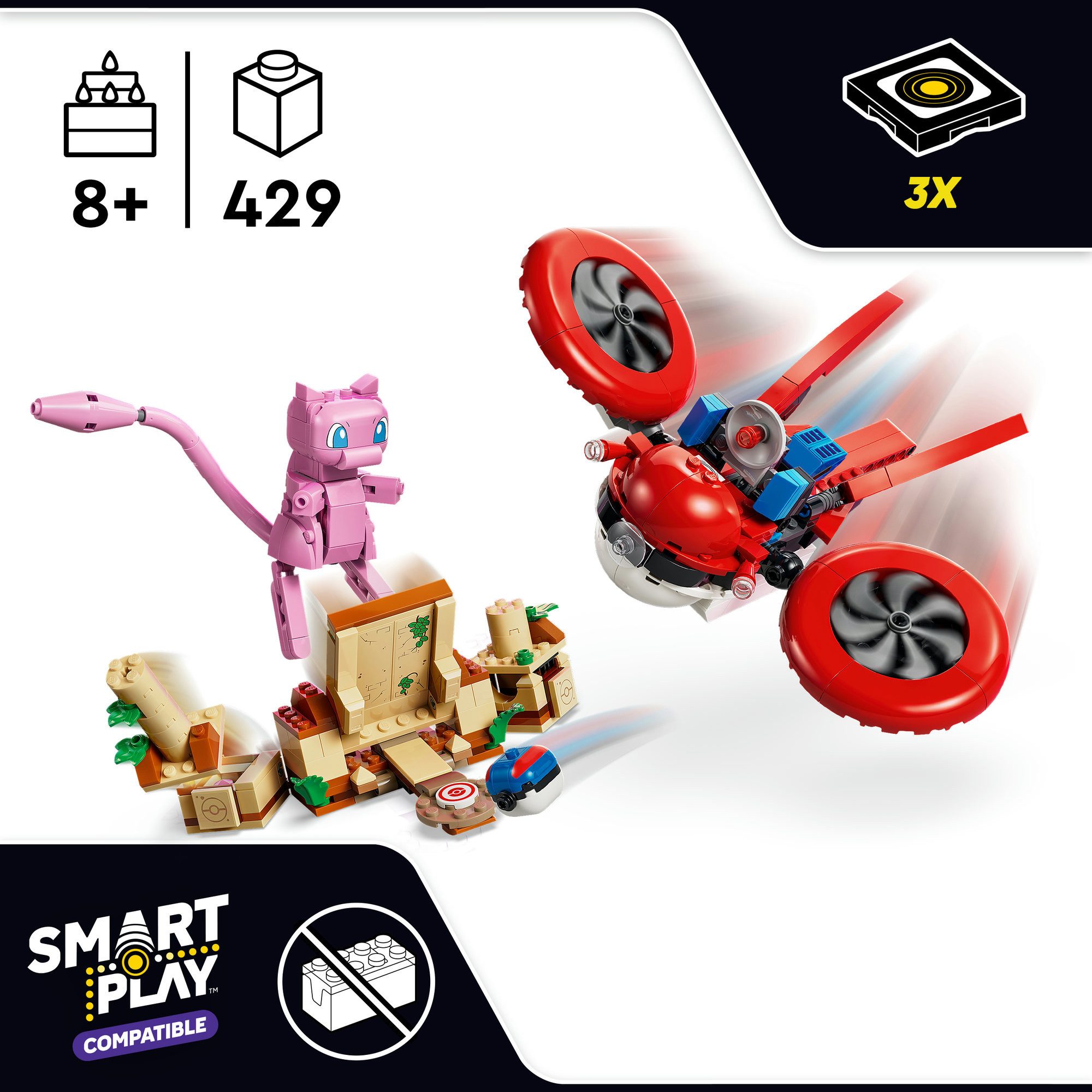 LEGO® SMART Play™ Drohnensuche nach einem Mysteriösen Mew (72161) Konstruktionsspielsteine, (429 St), LEGO Pokémon; Mit SMART Brick kombatibel (nicht enthalten)