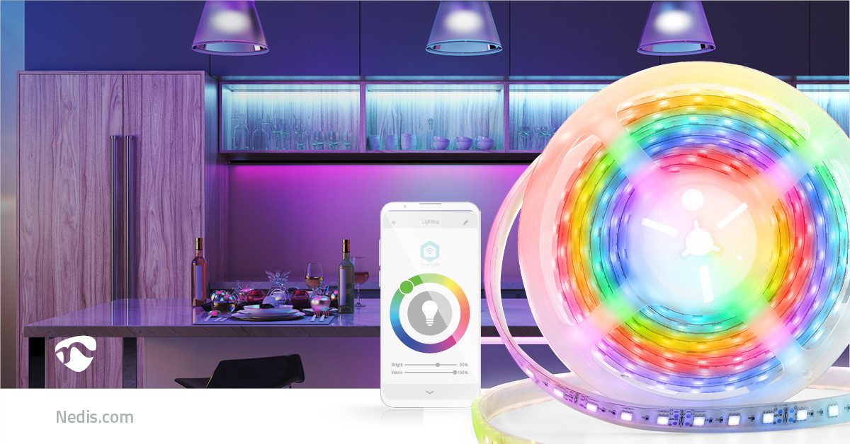 Nedis LED-Streifen WIFILS51CRGB, WLAN Steuerung, RGB-Farben, für flexible Innenraumgestaltungen
