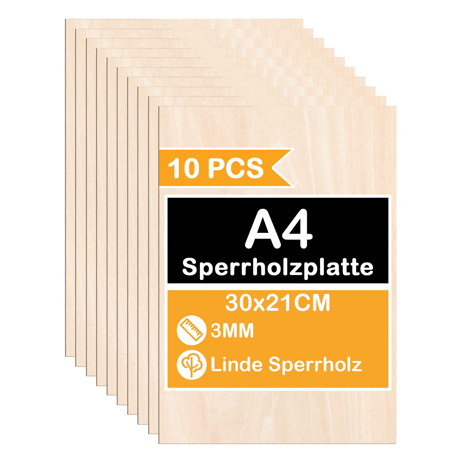Clanmacy Bastelnaturmaterial Sperrholzplatte Linde 3mm Birkensperrholz Dünne Holz-Zuschnitte,20xA4, (20-tlg)