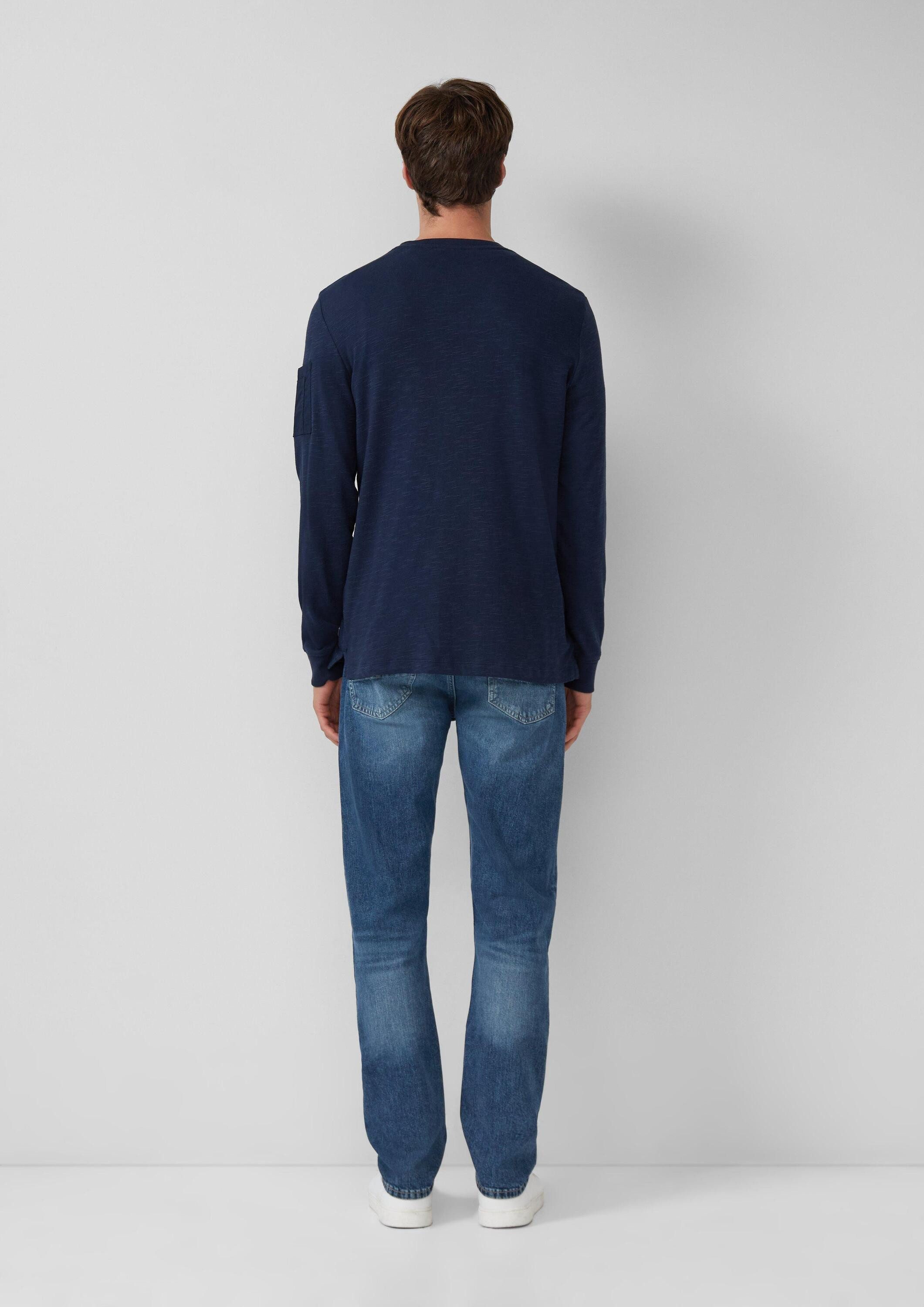 s.Oliver Langarmshirt T-Shirt Henley-Longsleeve mit Flammgarnstruktur und Ärmeltasche