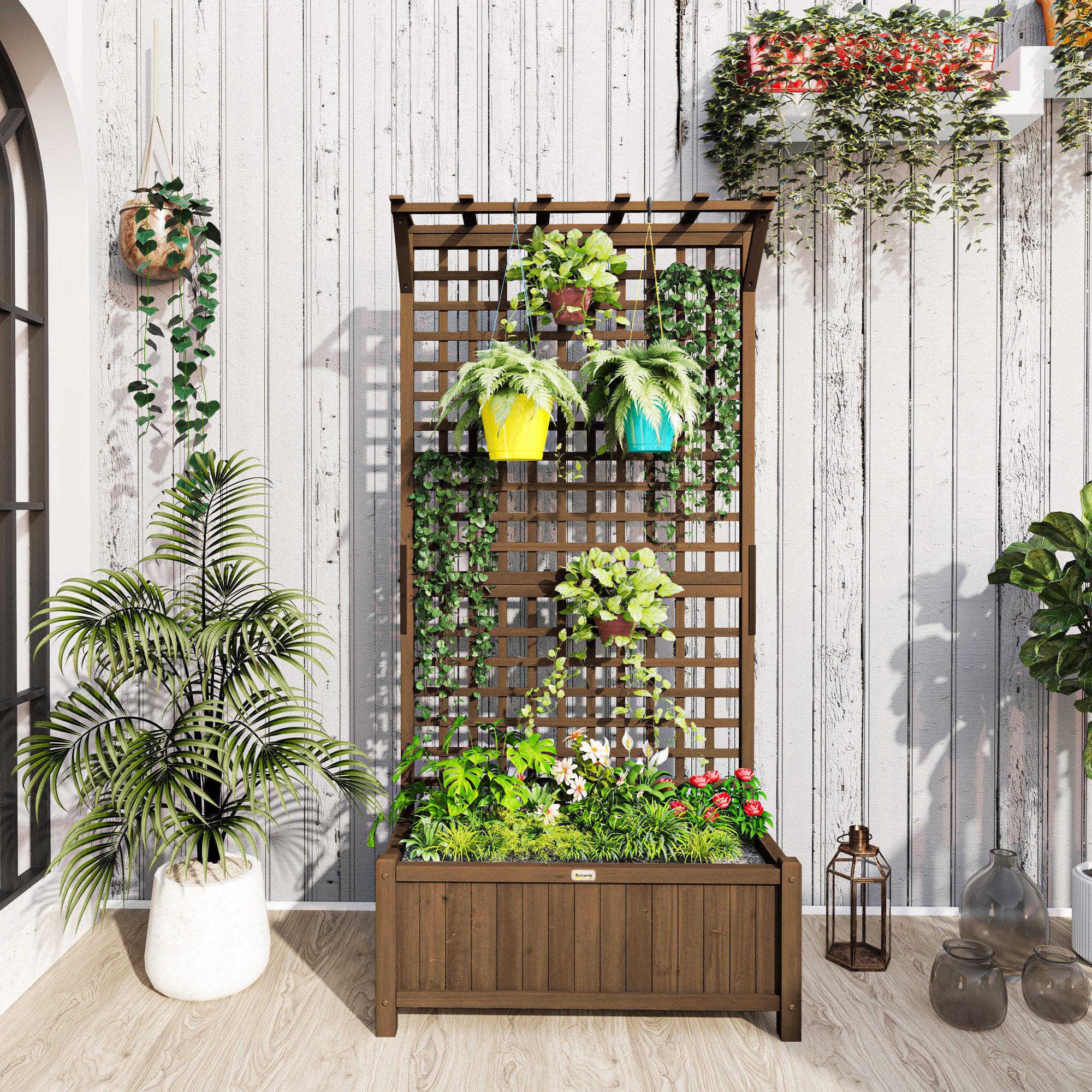 Outsunny Hochbeet mit Rankgitter, aus Holz (Pflanzkasten, 1 St., Gemüsebeet günstig online kaufen