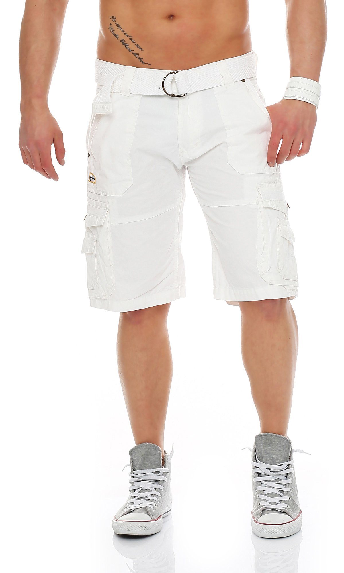 abnehmbarem kurze Hose, Weiss Norway Shorts Gürtel) PARACHUTE Shorts, unifarben (mit Herren Geographical Cargoshorts