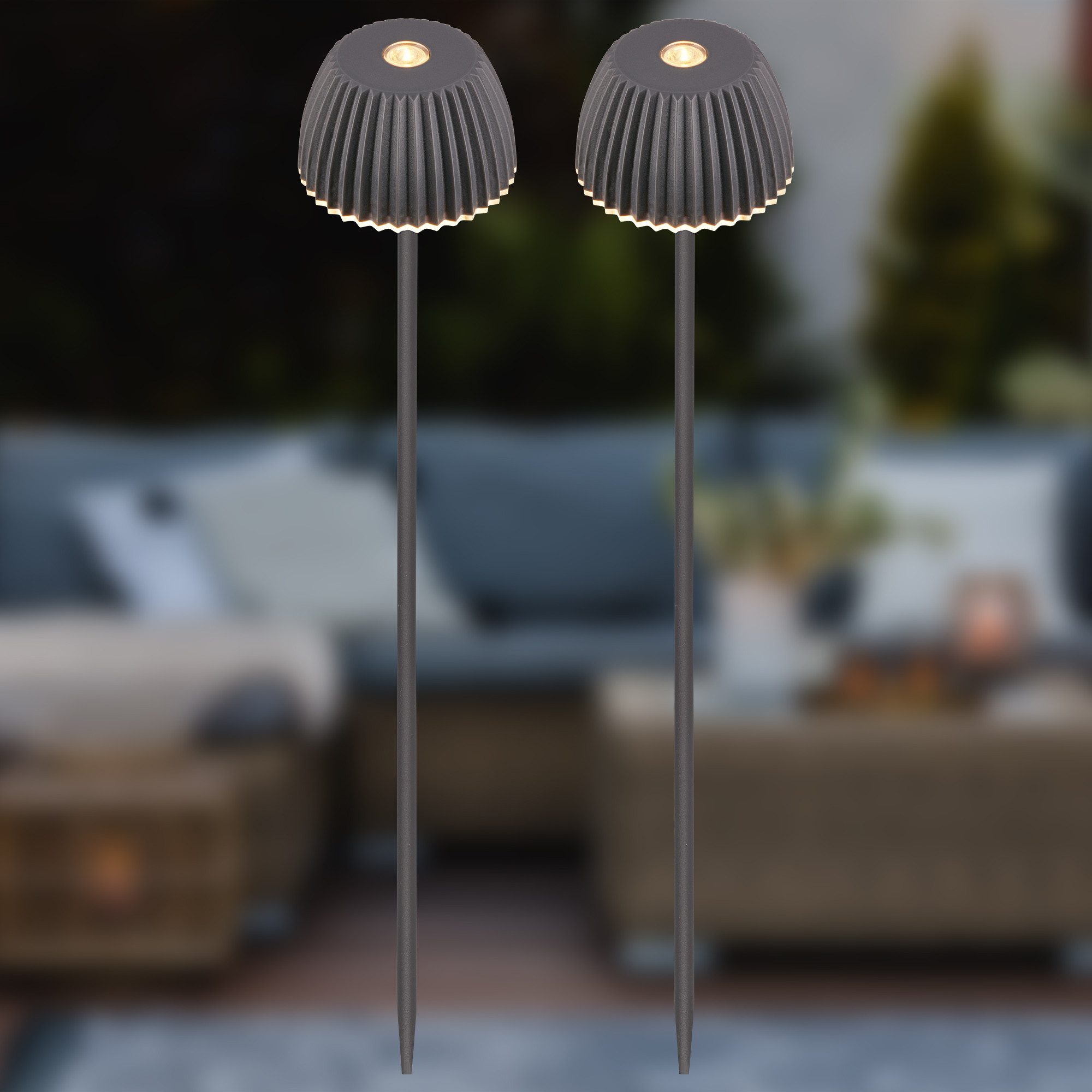 Briloner Leuchten LED Außen-Tischleuchte RIFFLE, LED wechselbar, Warmweiß, 6x78,5 cm, 2er-Set, Akku tauschbar, Outdoor, Balkon, Terrasse – Bild 2 von 5