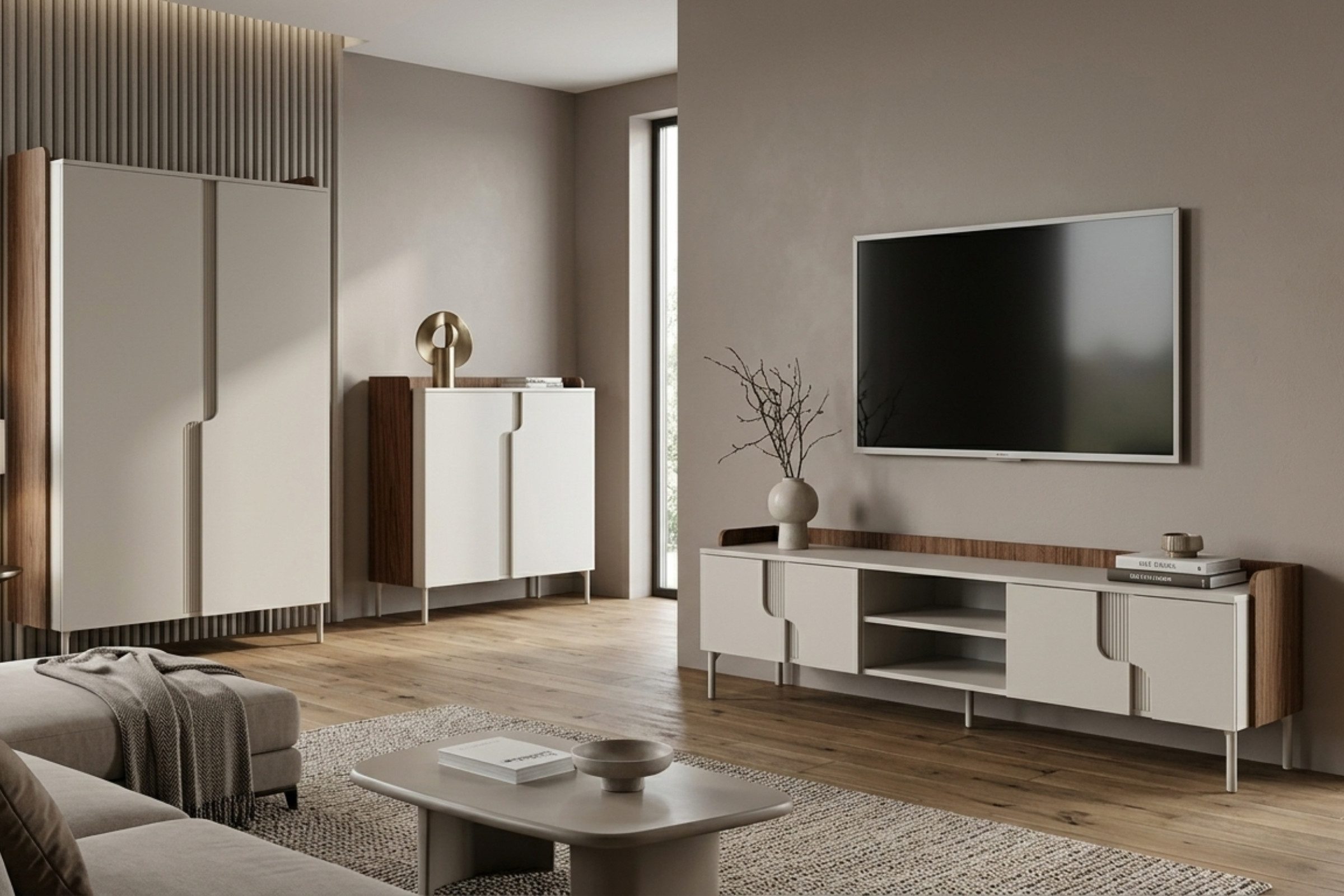 Deine Möbel 24 Wohnwand PAURO B Set modern, TV-Lowboard mit Kommoden, Wohnzimmerset, (Set, 3-St., PAURO - Kollektion), im skandinavischen Design, Wohnzimmermöbel mit viel Stauraum