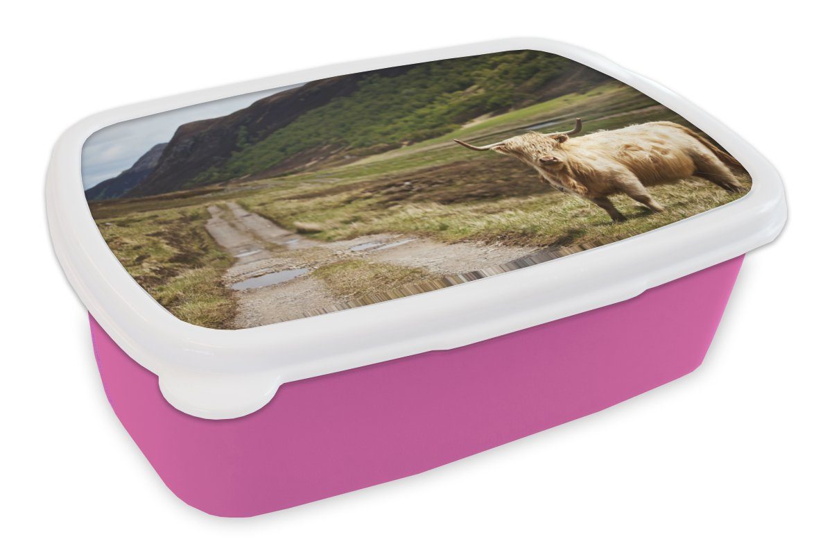 Snackbox, Kinder, für Lunchbox Kunststoff, Wald, Pfad (2-tlg), Brotdose Mädchen, Schottische Brotbox rosa Kunststoff Erwachsene, Highlander - - MuchoWow