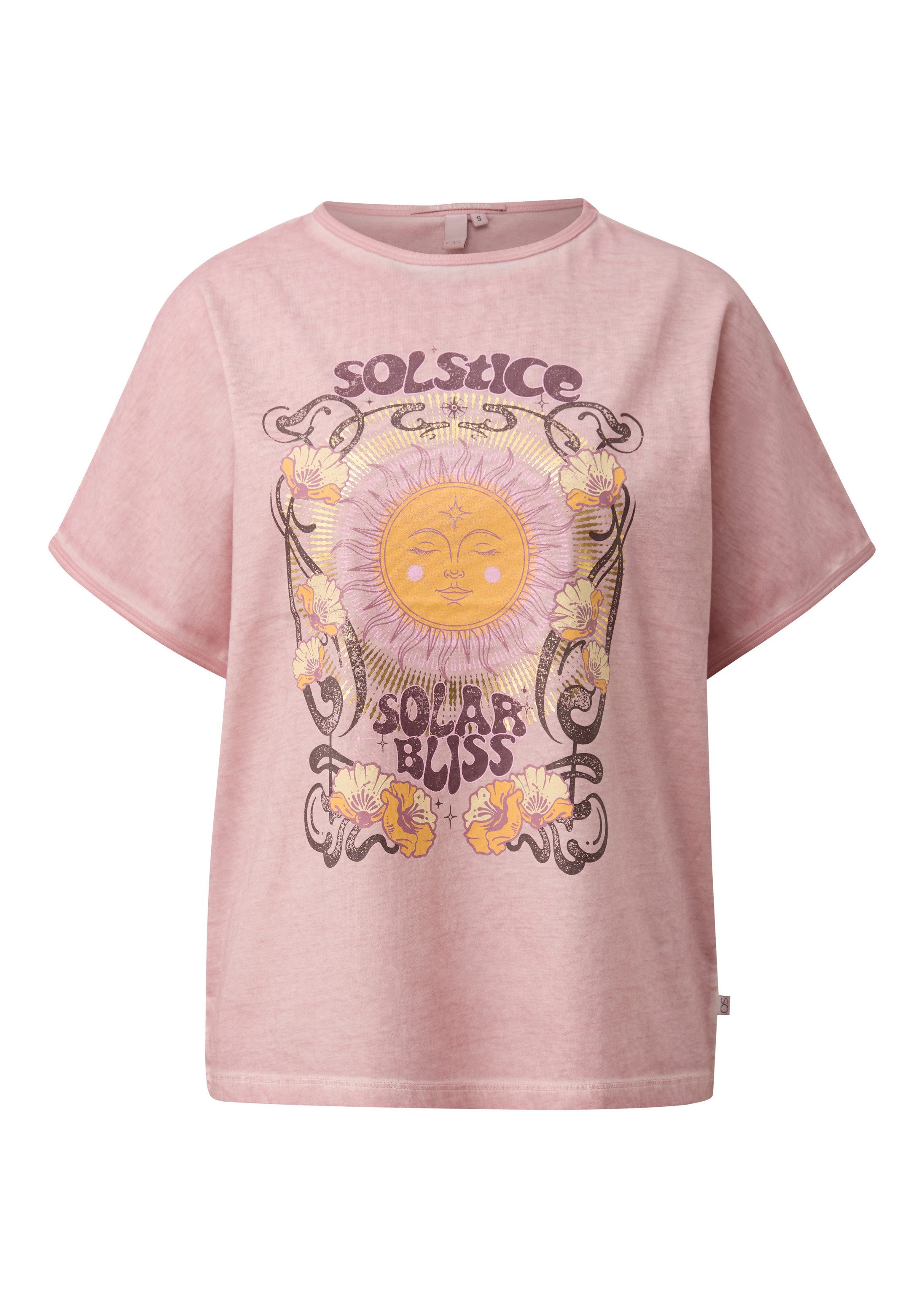 QS Kurzarmshirt T-Shirt Gewaschenes Print-Shirt mit überschnittener Schulter