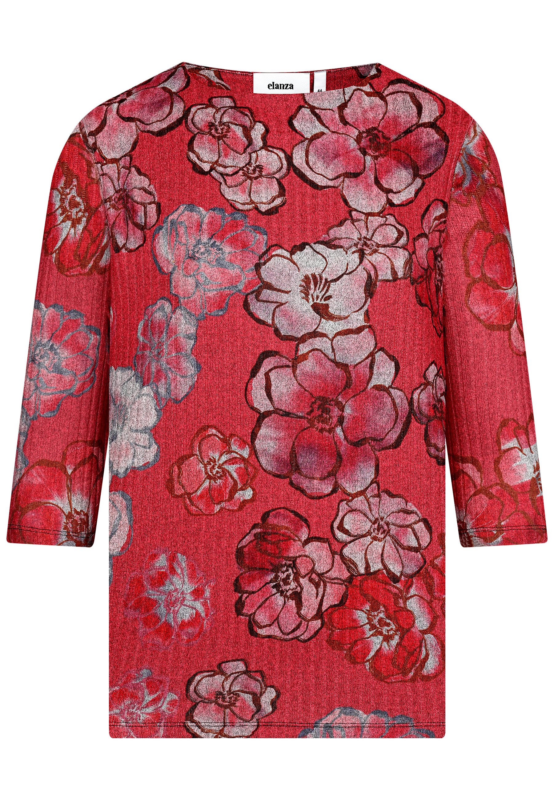 elanza T-Shirt Feinstrick-Shirt mit Blüten-Print in Rot (1-tlg) günstig online kaufen