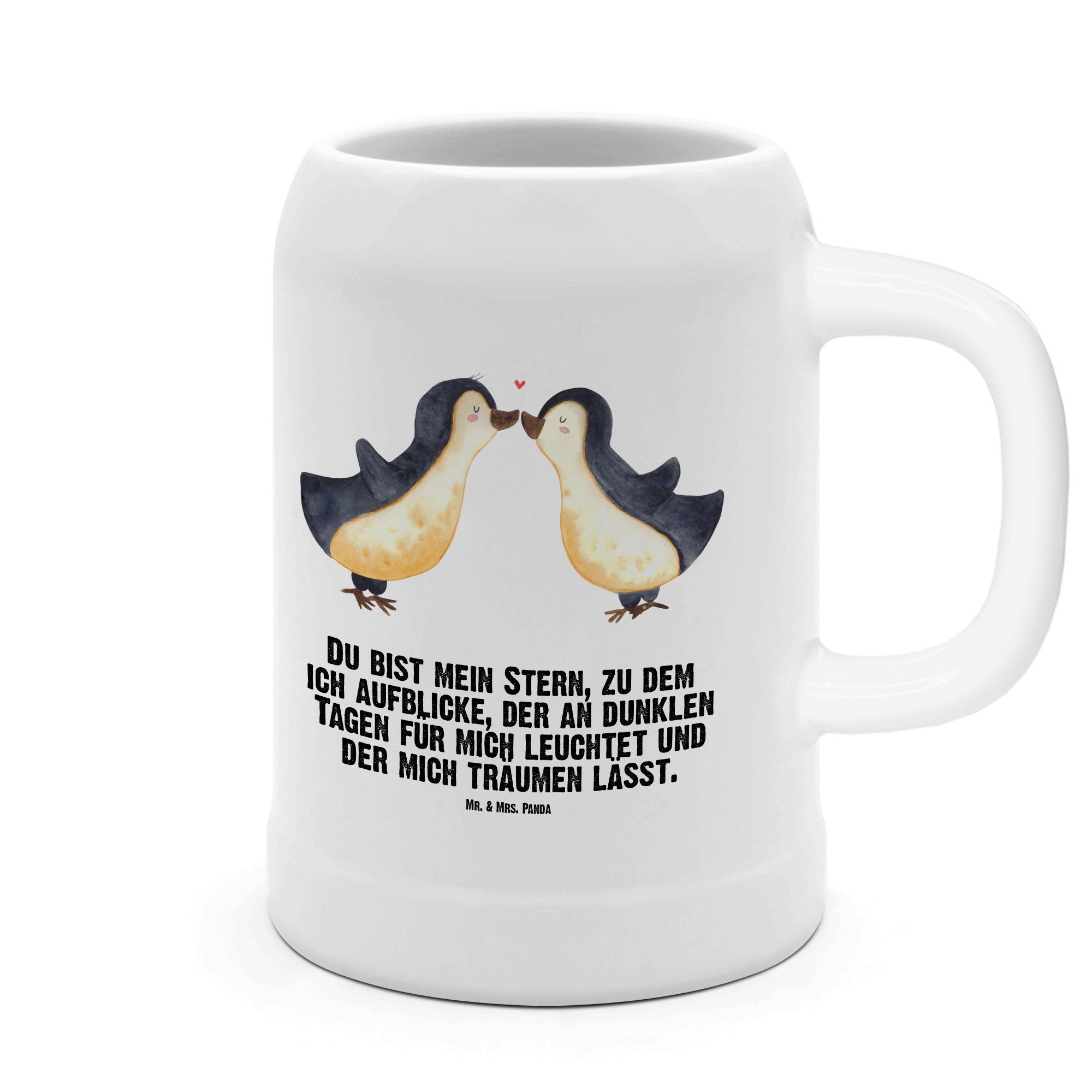 Mr. & Mrs. Panda Bierkrug Pinguin Liebe - Weiß - Geschenk, Gastgeschenk, 5 l, glücklich, große, Steinzeug, Kreative Sprüche