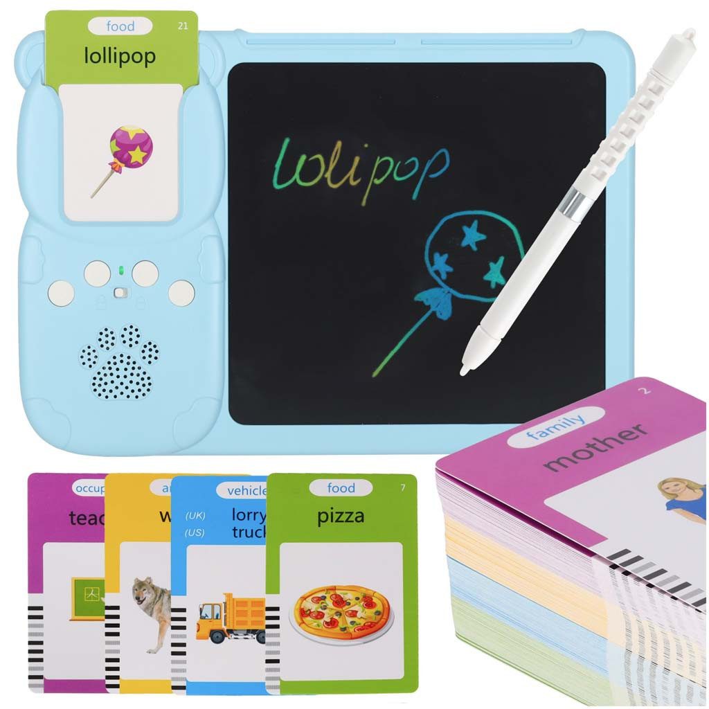 Ikonka Lerntablet Lernkartenleser Zaubertafel Englischtrainer, (Spar-Set, 1-tlg), 112 Lernkarten, LCD-Schreibtafel, USB-Akku