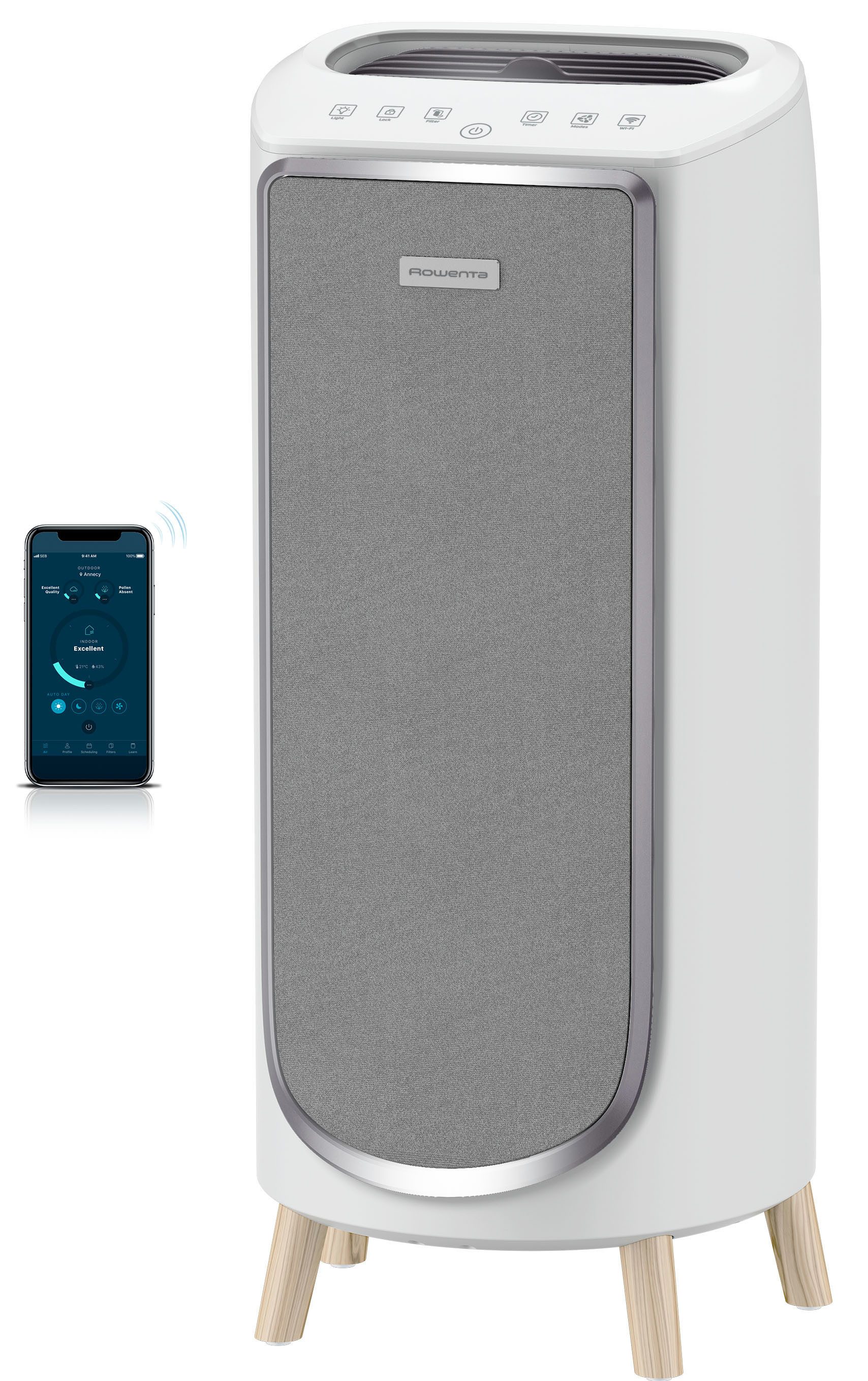 Rowenta Luftreiniger PU6180 Intense Pure Air Home Connect, für 36 m² Räume, HEPA-Luftfilterung, App, 4 automatische Modi, 32 dB(A), Textil-Finish