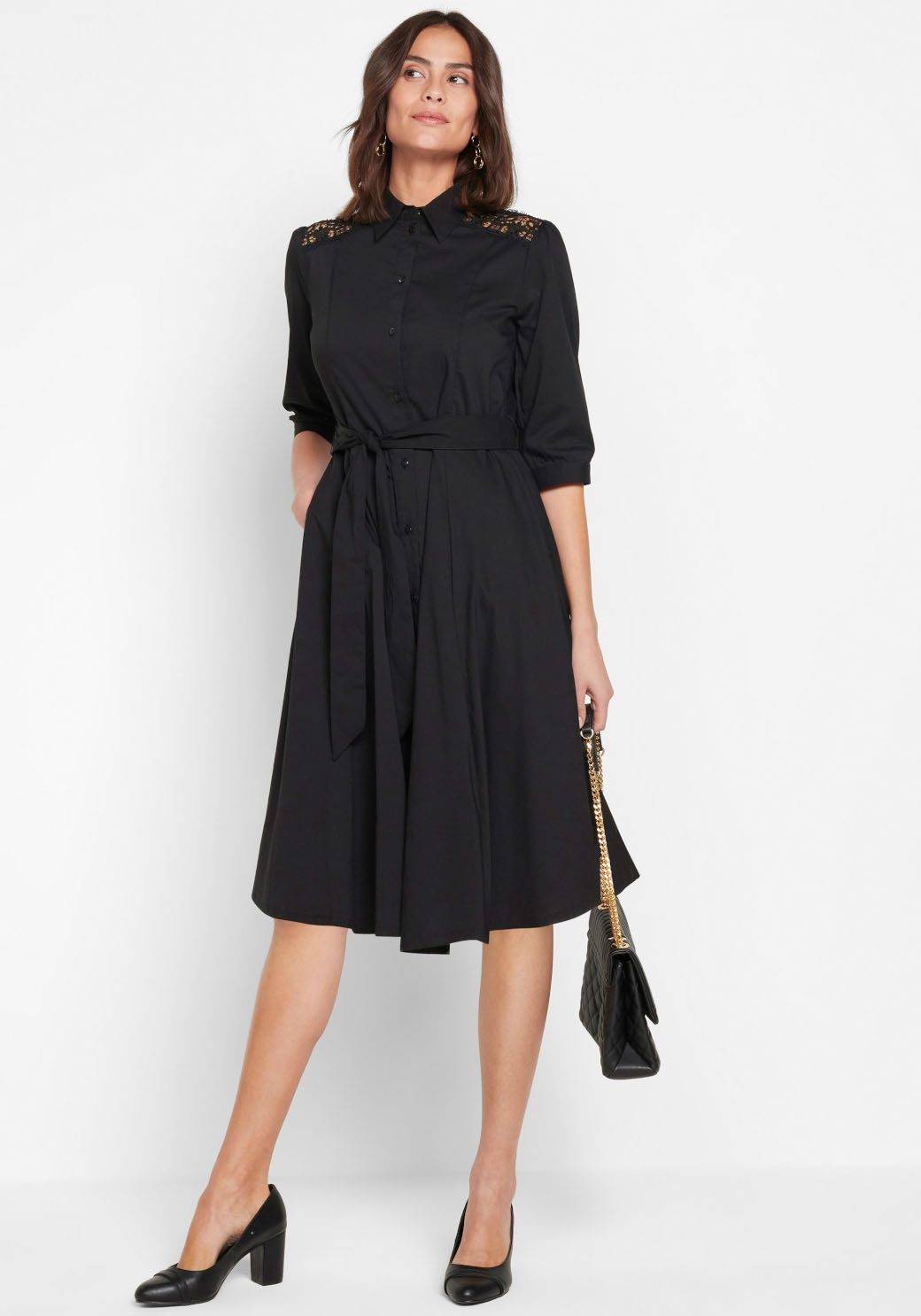 bonprix 2-in-1-Kleid (Set, 2-tlg) für Businessmode, aus Baumwolle, ausgestellte Passform