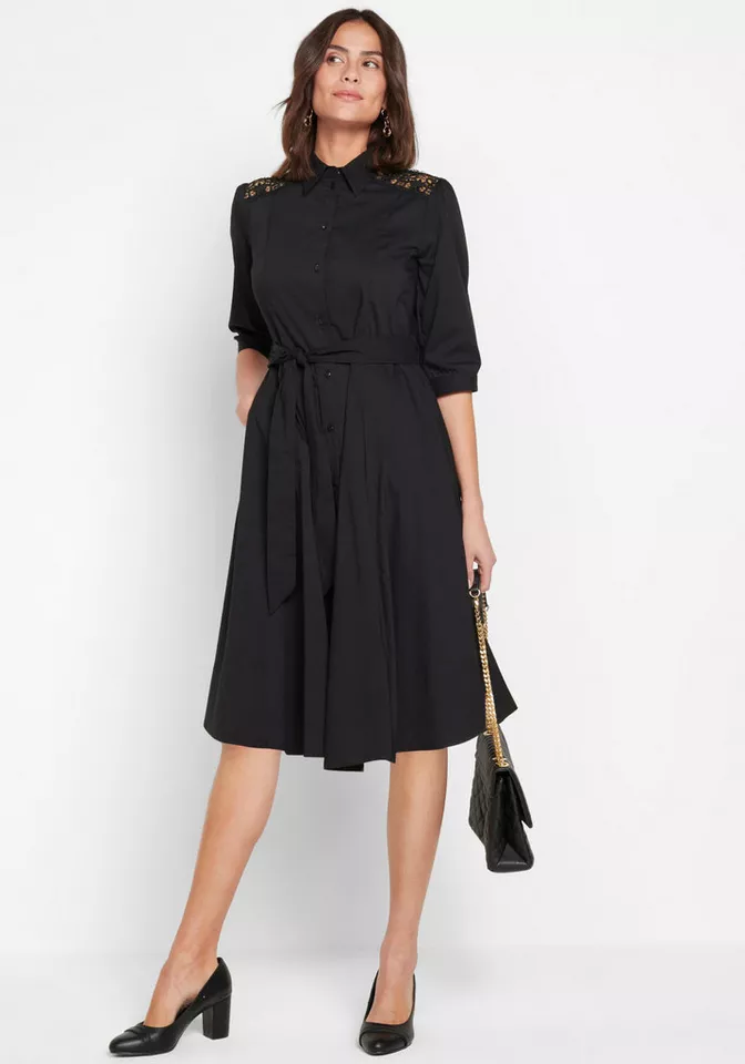 bonprix 2-in-1-Kleid (Set, 2-tlg) für Businessmode, aus Baumwolle, ausgestellte Passform
