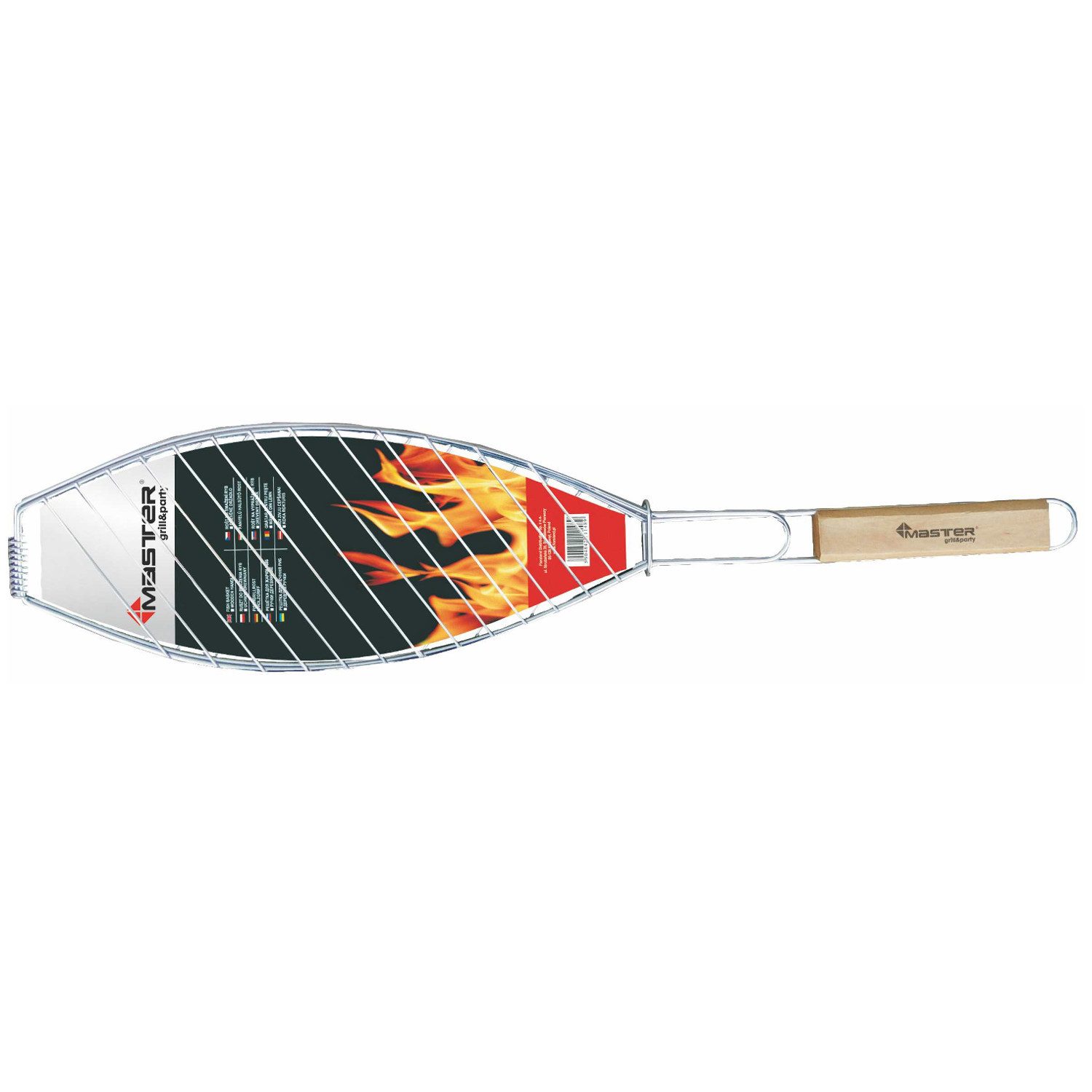 Master Grill & Party Grillrost MG148A Grillrost zum Braten von Fisch Toasten 68cm, Stahl verchromt, Holzgriff