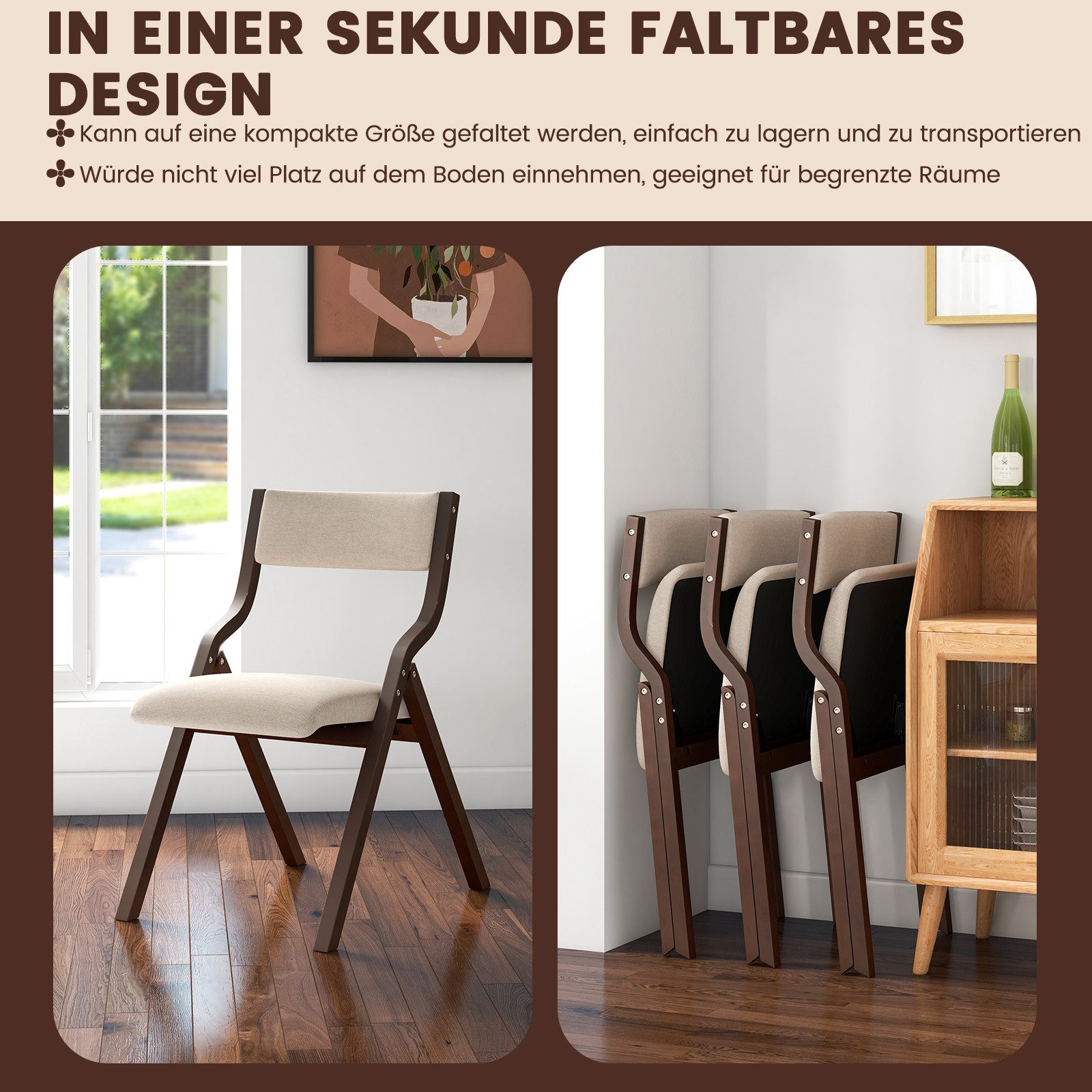 COSTWAY Klappstuhl (2er Set), Esszimmerstuhl klappbar, gepolstert Massivhol günstig online kaufen