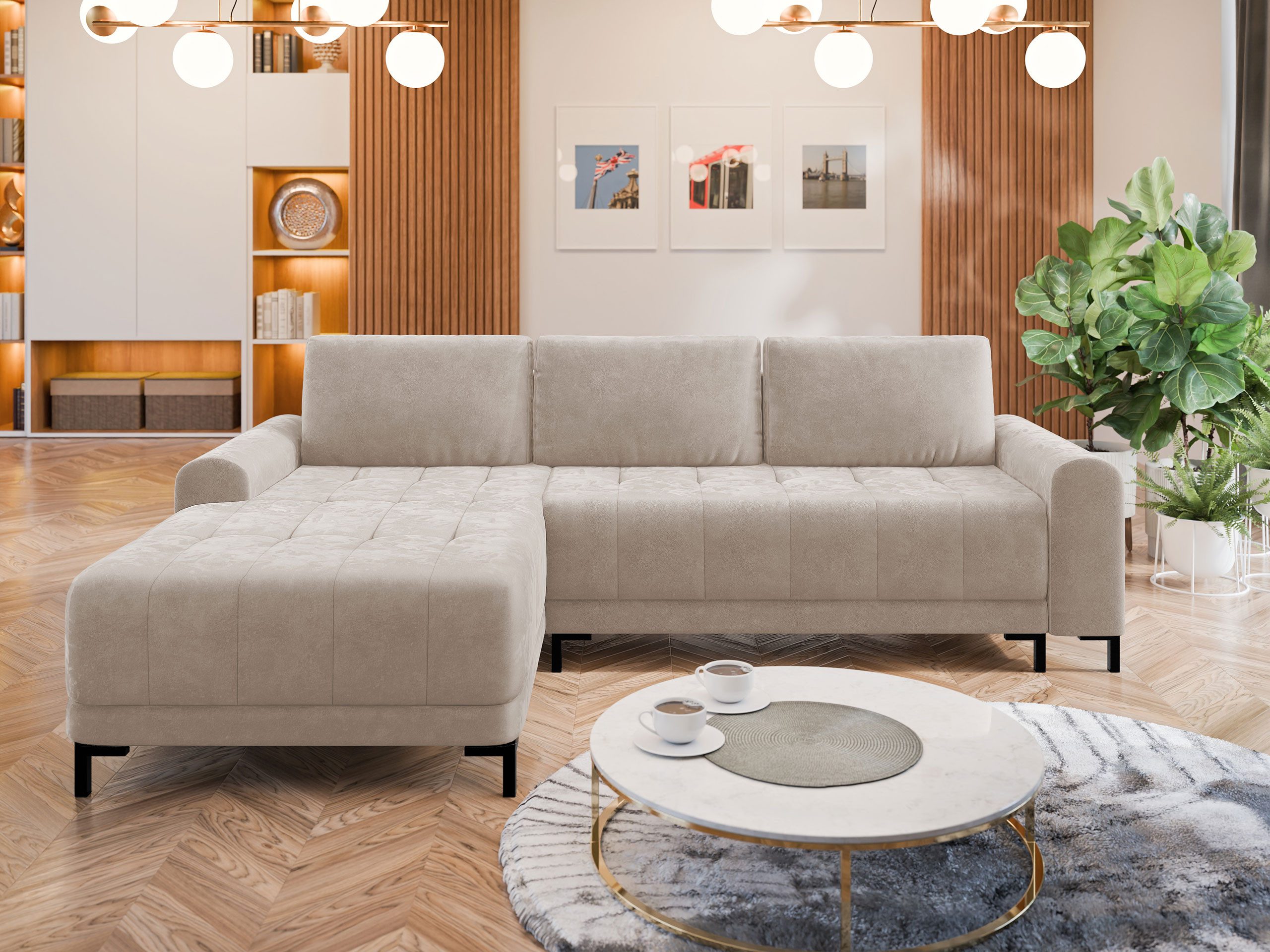 MIRJAN24 Ecksofa Aris L, mit Bettkasten und Schlaffunktion, Ausziehmechanismus MOS, Wellenfeder
