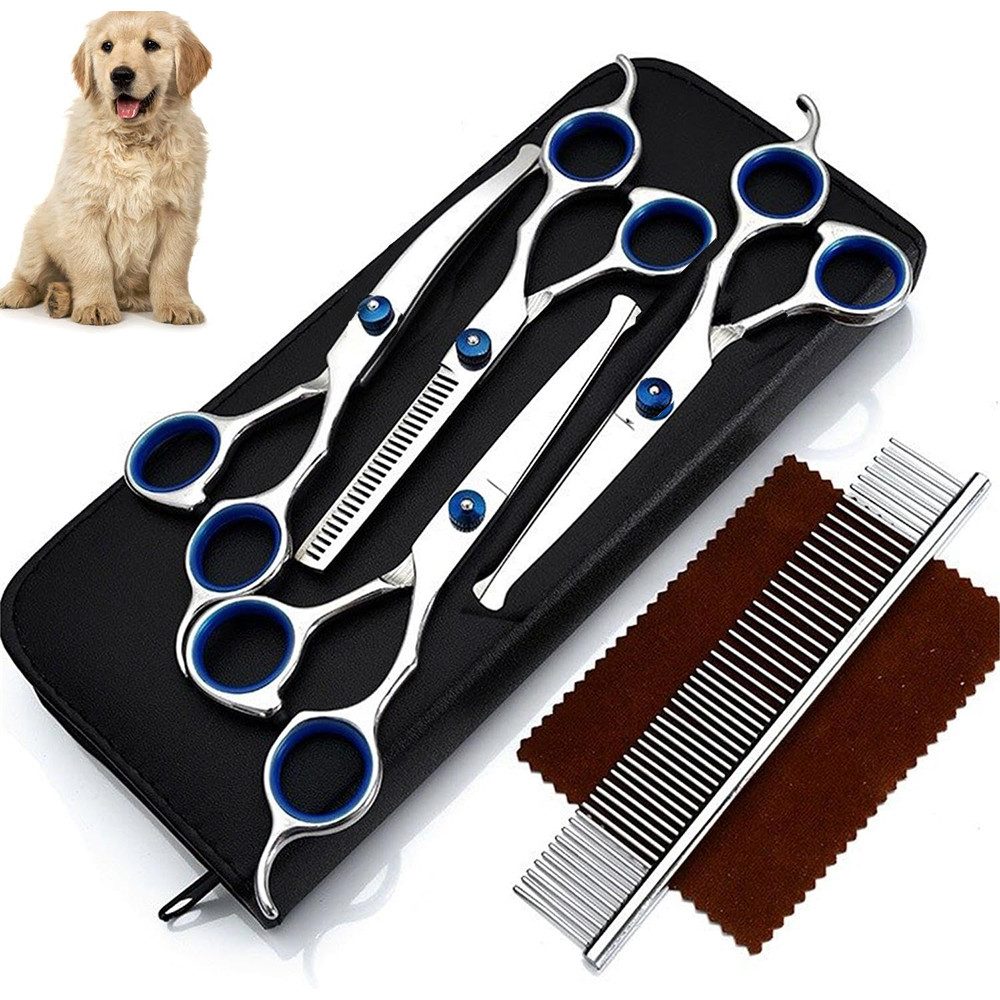 TUWENA Tierhaarentferner Hundeschere Set mit Runder Sicherheitsspitze, Fellschere Hunde Set, Edelstahl Katze Fellpflege Schere für Fellpflege Hund Katze Haustier