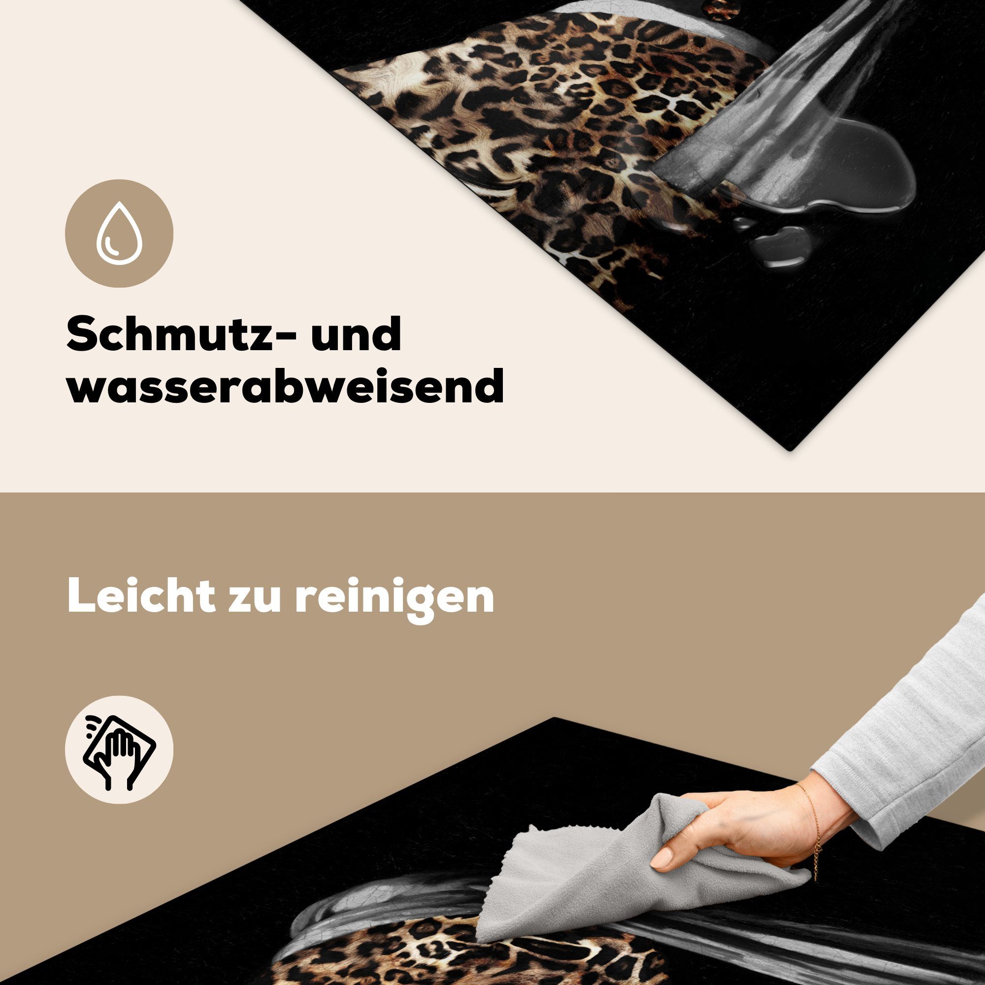 Arbeitsplatte Vermeer, für dem Pantherdruck 78x78 MuchoWow cm, Das - (1 Mädchen Herdblende-/Abdeckplatte Perlenohrring tlg), Johannes - Ceranfeldabdeckung, küche Vinyl, mit