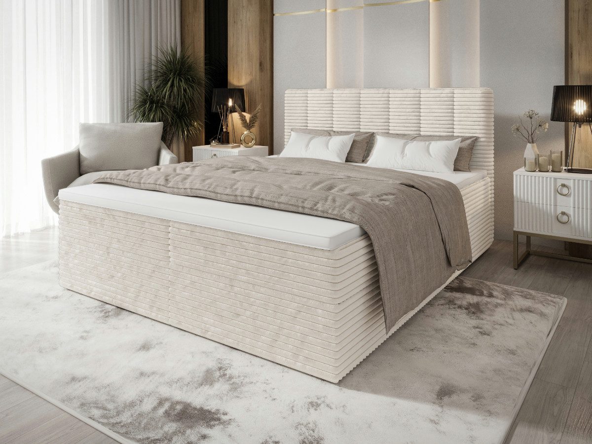 B&B Home Boxspringbett Tiliani (H3 Matratze Bonellfederung, Kopfteil, Bettkasten und Topper)