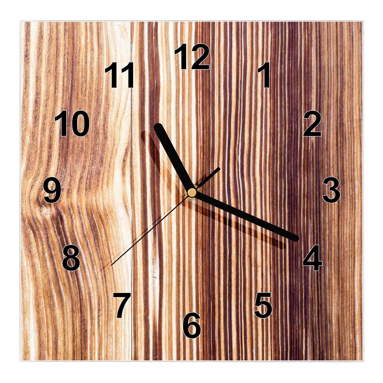 x Holzstruktur mit Motiv Wanduhr Größe cm Glasuhr 30 30 Primedeco Wanduhr Wandkunst