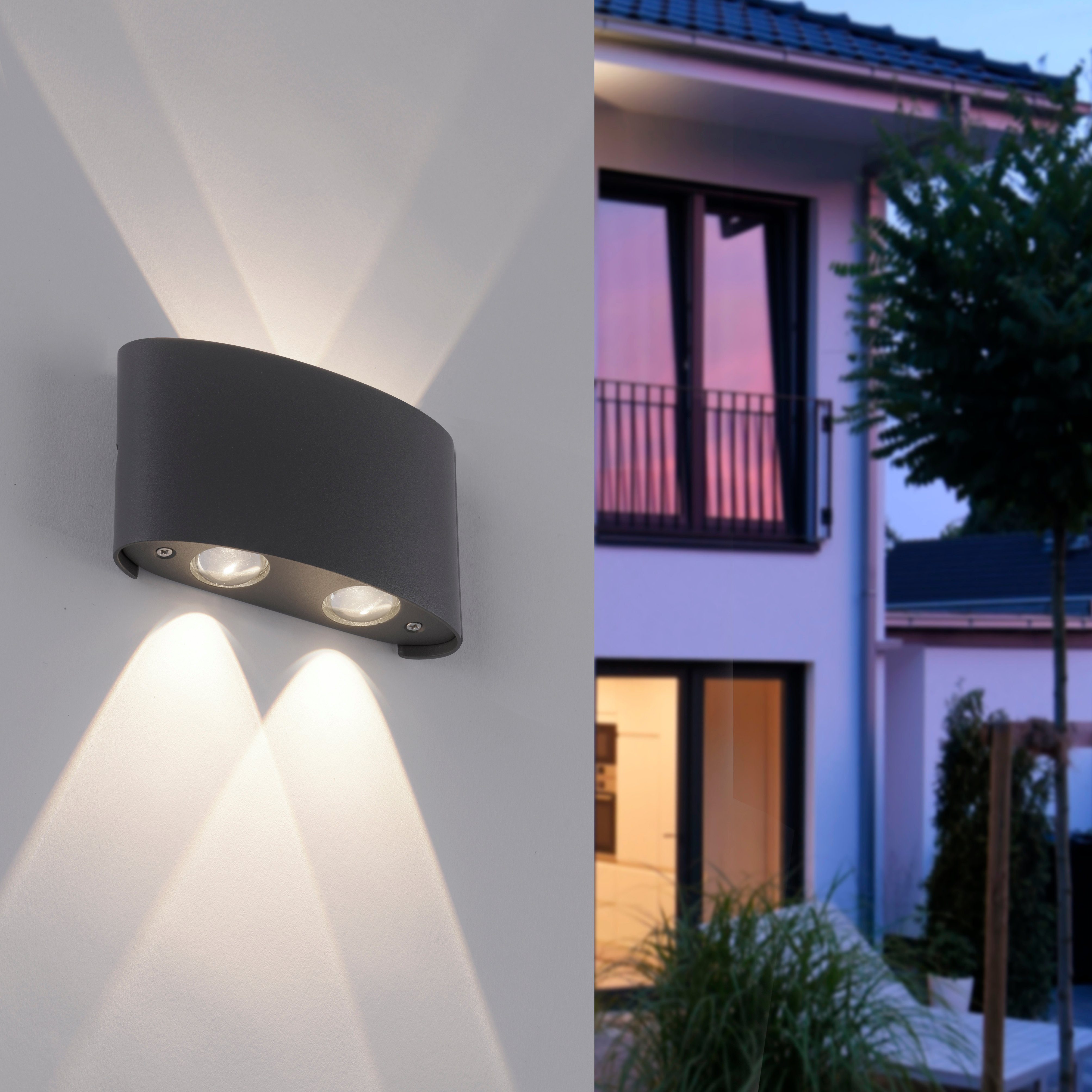 Paul Neuhaus Außen-Wandleuchte CARLO, LED fest integriert, Warmweiß, LED,  IP54, IP54, Moderne LED Wandlampe im schlichten Design