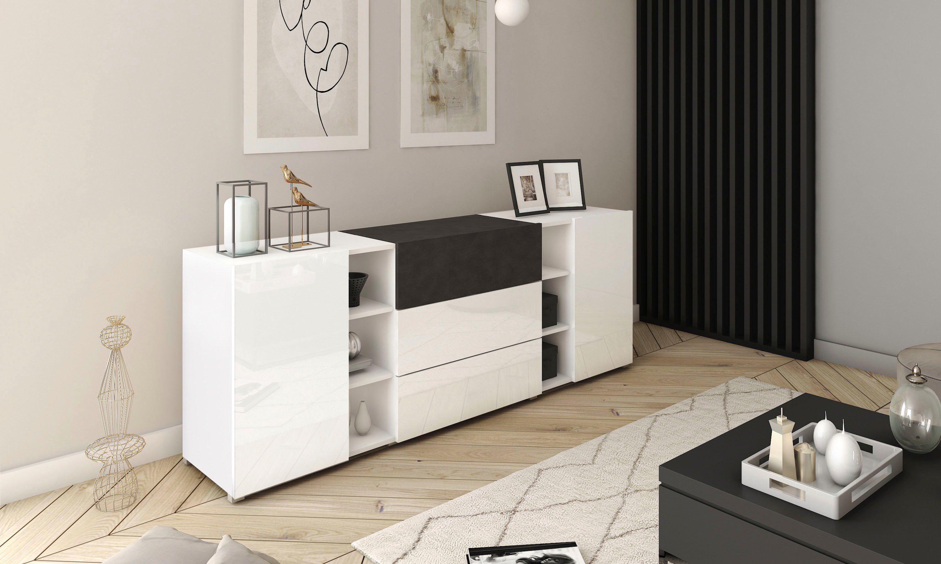 INOSIGN Sideboard BERLIN, Moderne grifflose Kommode Breite 190 cm, offene F günstig online kaufen