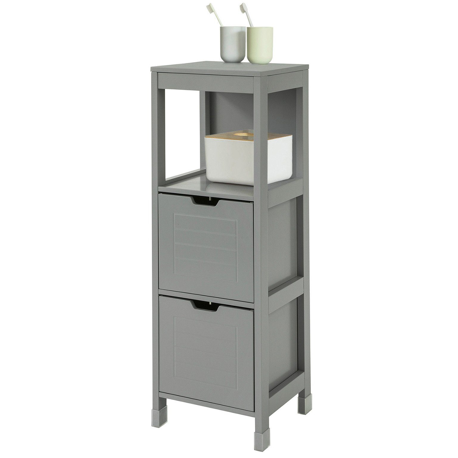 SoBuy Midischrank FRG127 Badschrank mit Fußpolste grau