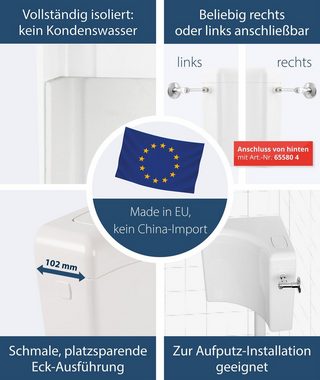 SANITOP WINGENROTH Spülkasten Classic, Komplett-Set, Anschluss links oder rechts, Anschlussset hinten separat, Aufputzspülkasten, Weiß, Spül-Stopp Taste, für Eckmontage, 212205