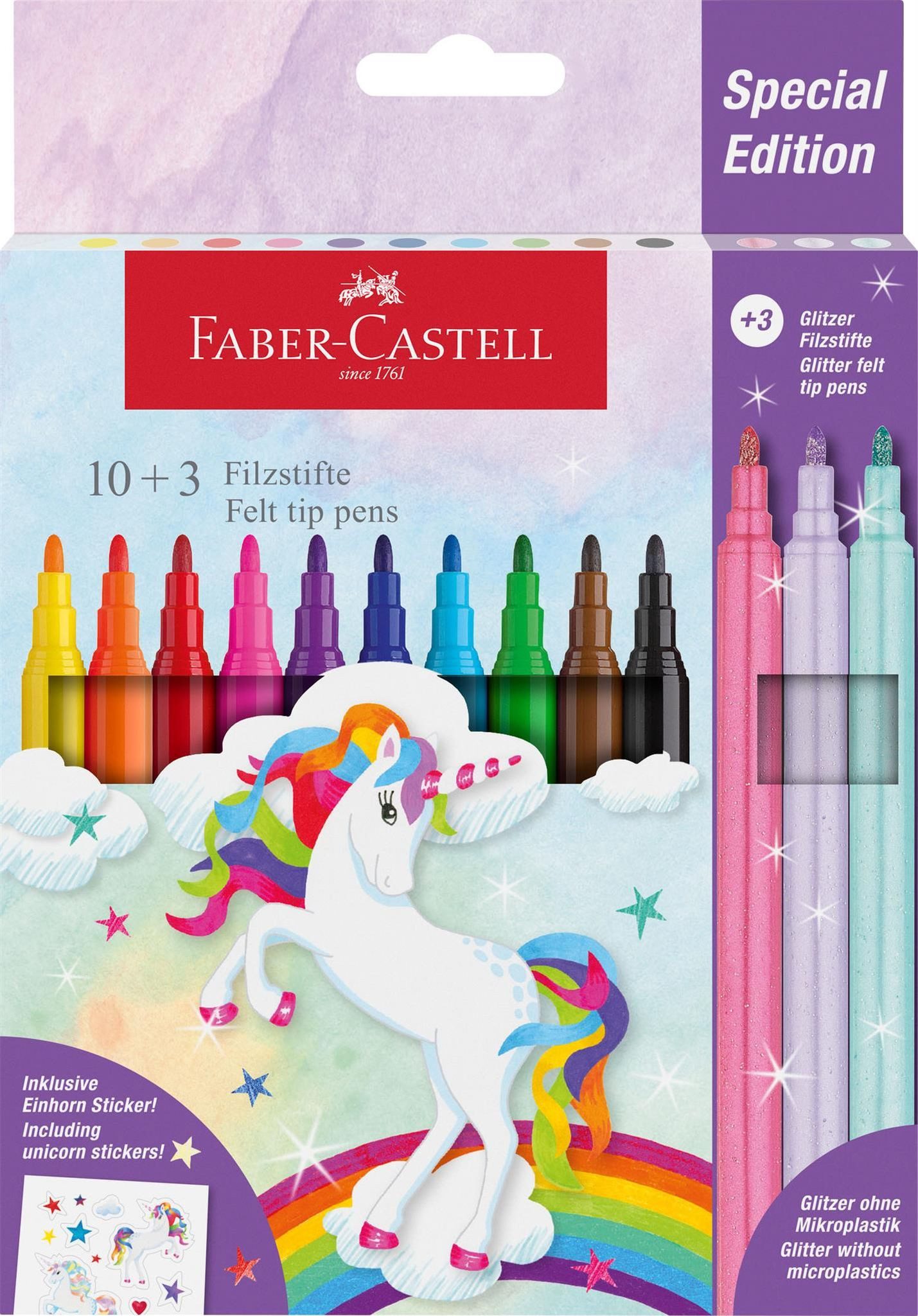 Faber-Castell Malstift Faber Castell Filzstift Einhorn 10+3 und Sticker