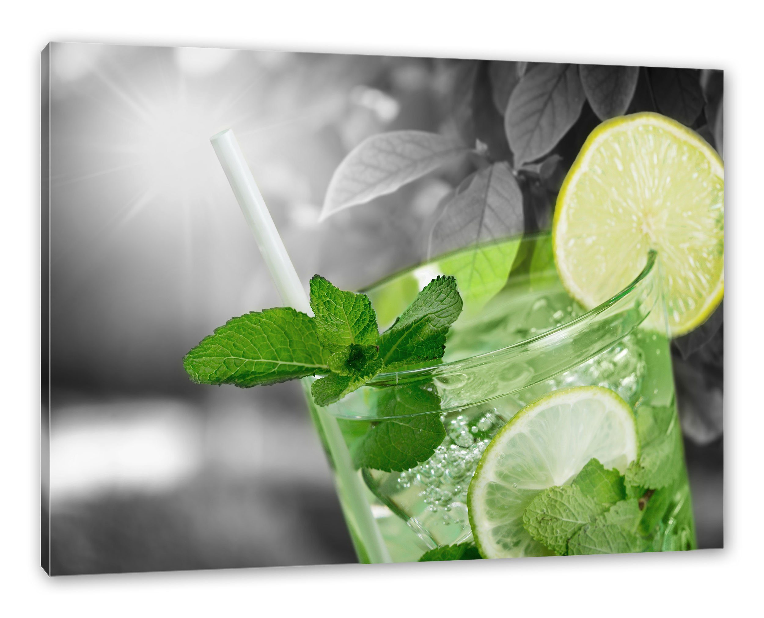 Pixxprint Leinwandbild Erfrischender Mojito Cocktail, Erfrischender Mojito Cocktail (1 St), Leinwandbild fertig bespannt, inkl. Zackenaufhänger