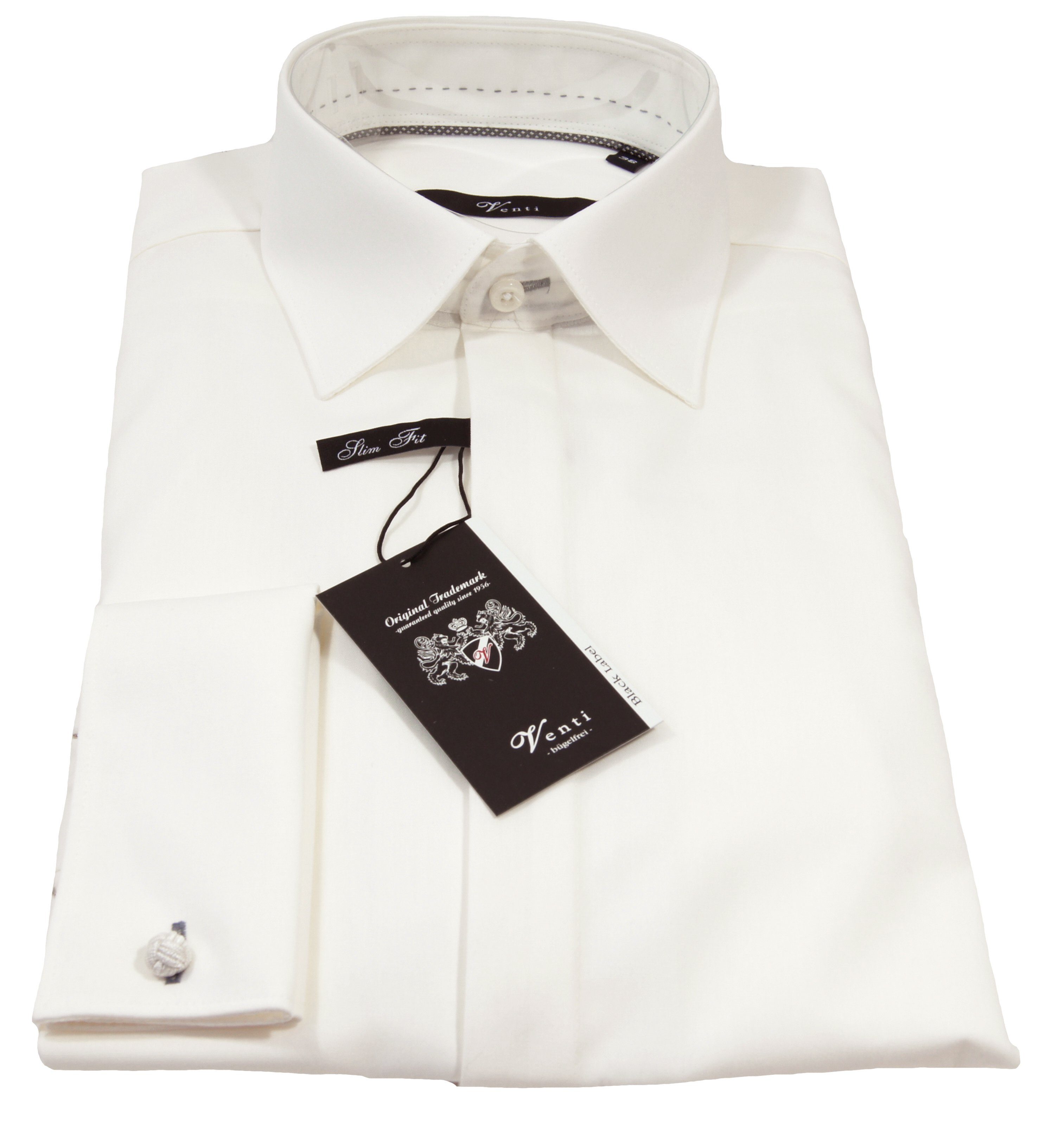 VENTI Smokinghemd Festliches Bräutigam Hochzeitshemd Langarm Kentkragen Uni Umschlagmanschette modern fit, creme HL90, 39