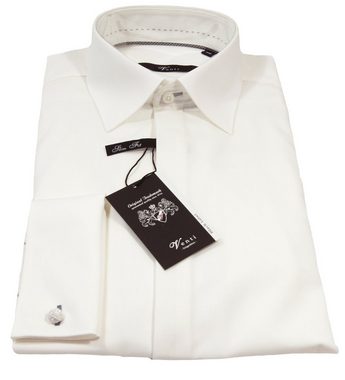 VENTI Smokinghemd Festliches Bräutigam Hochzeitshemd Langarm Kentkragen Uni Umschlagmanschette modern fit, creme HL90, 39