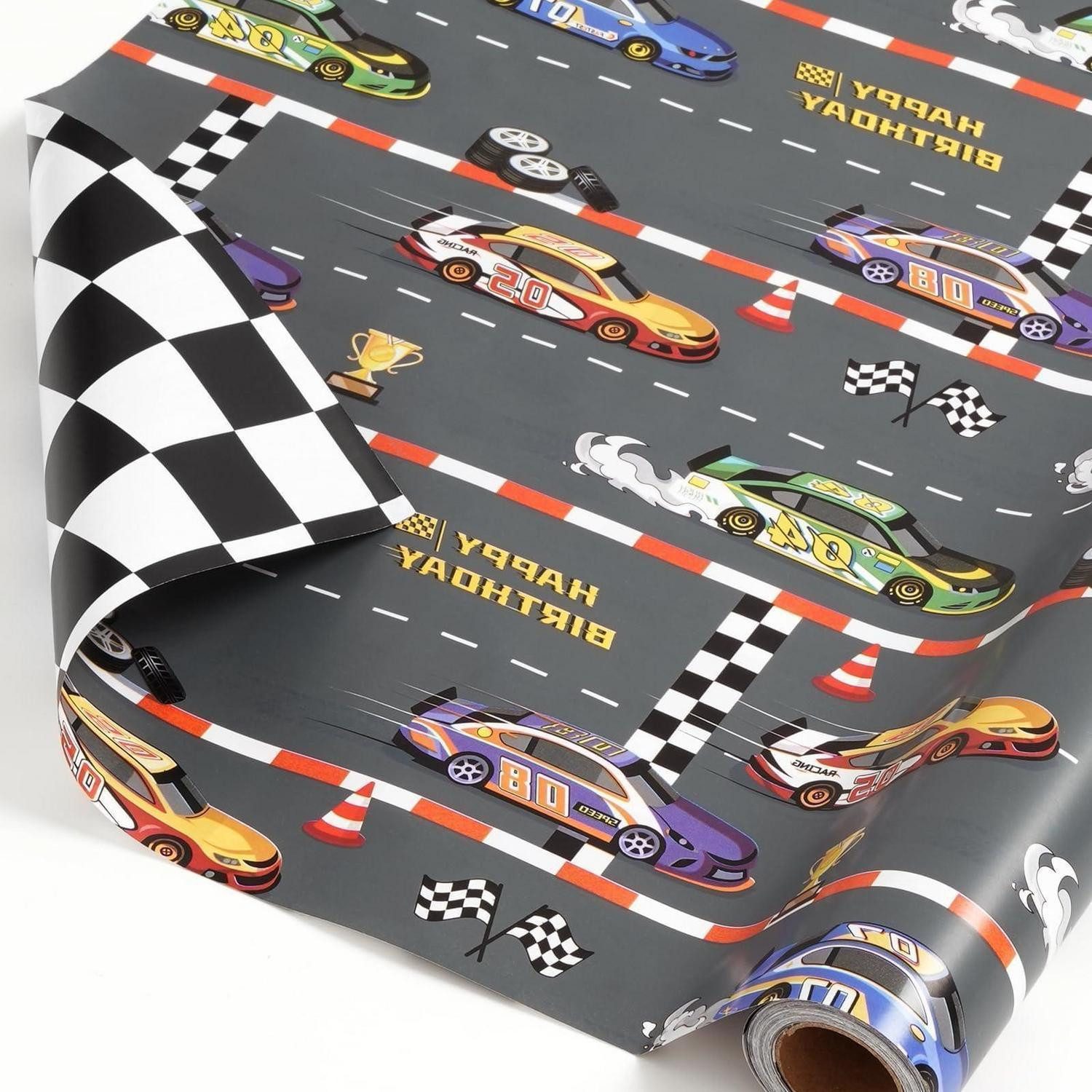 LuxusKollektion Geschenkpapier Geschenkpapier Rennauto Kinder 43x500cm, (1St)