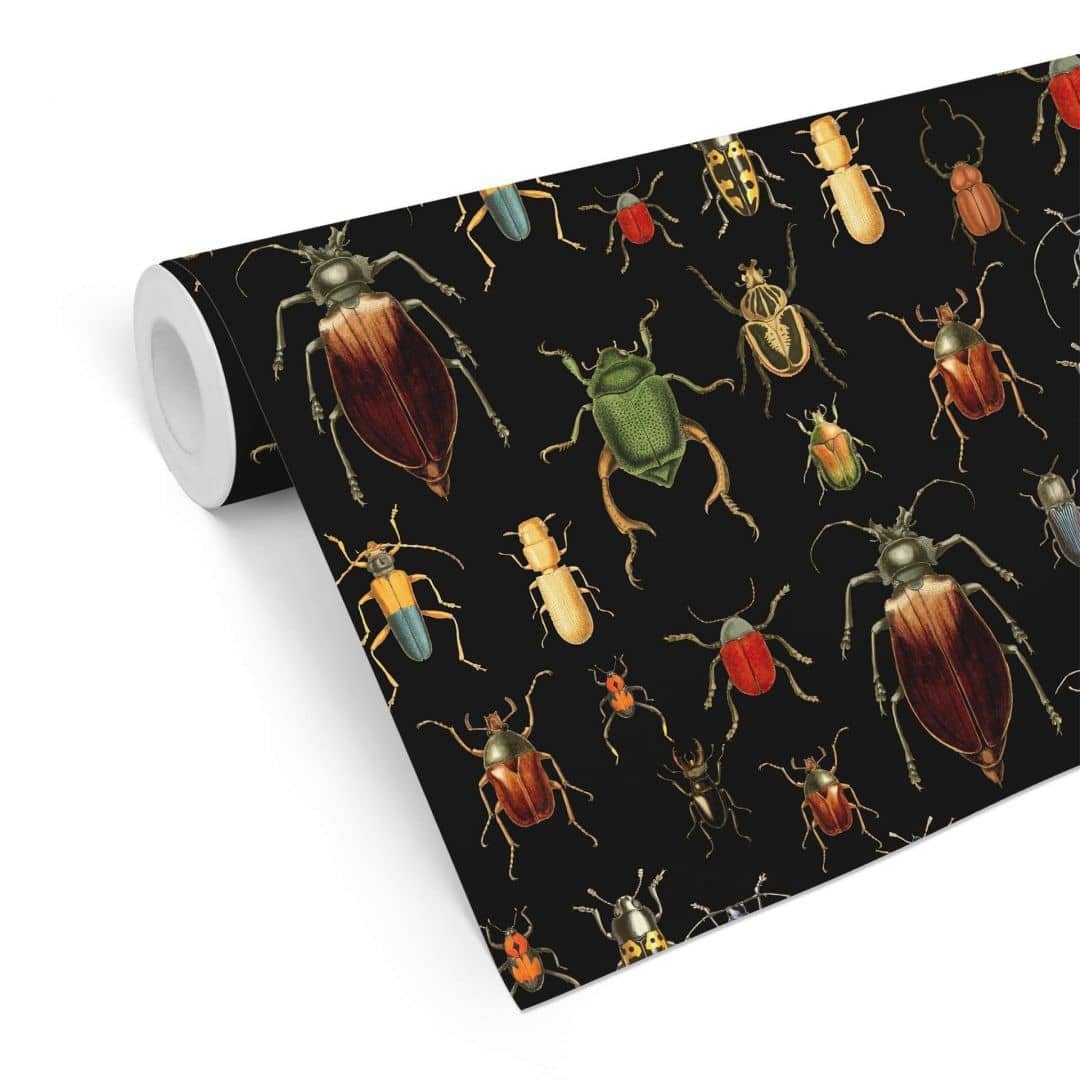 K&L Wall Art Mustertapete Vintage Natur Käfer Vliestapete Borkenkäfer Retro Insekten, Käferparadies Tapete