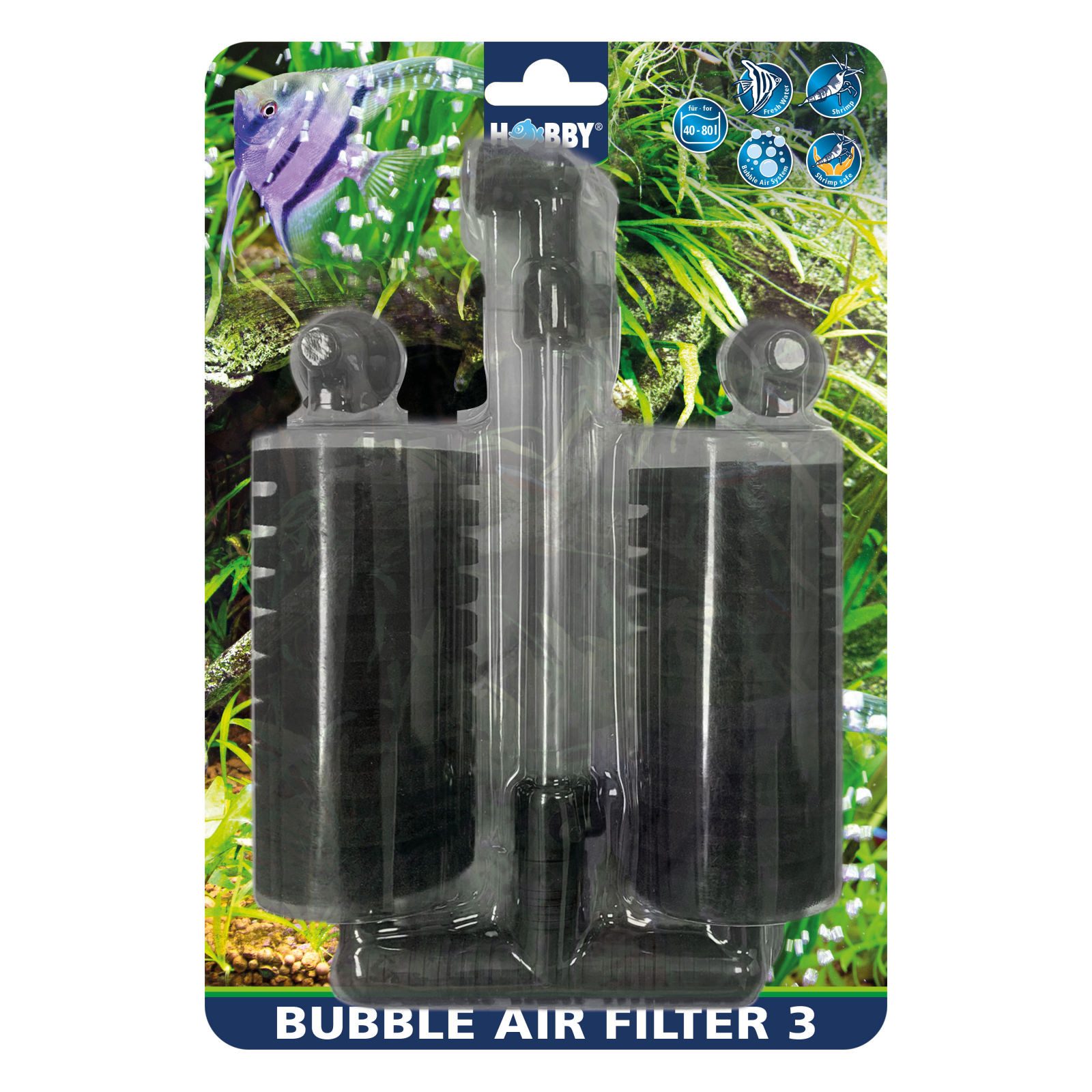 HOBBY Aquariumfilter Bubble Air Filter 3, Luftbetriebener Innenfilter für Aquarien 30-80...