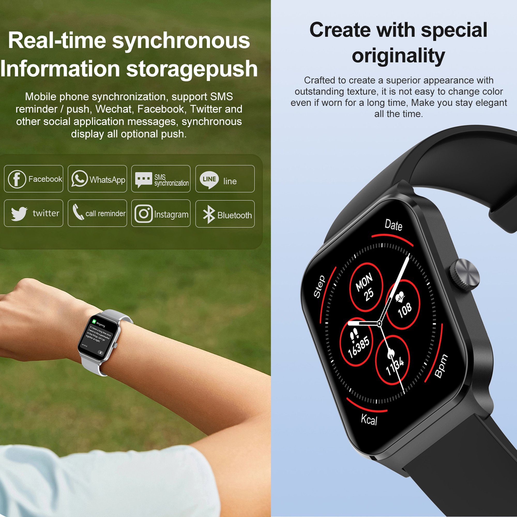 Schrittzähler Tracker Message Touchscreen Schlafmonitor Voll Gold für,Damen HD Reminder Smartwatch Uhr Smartwatch,Fitness Herren Smartwatch Zoll), (1,96" mit IBETTER